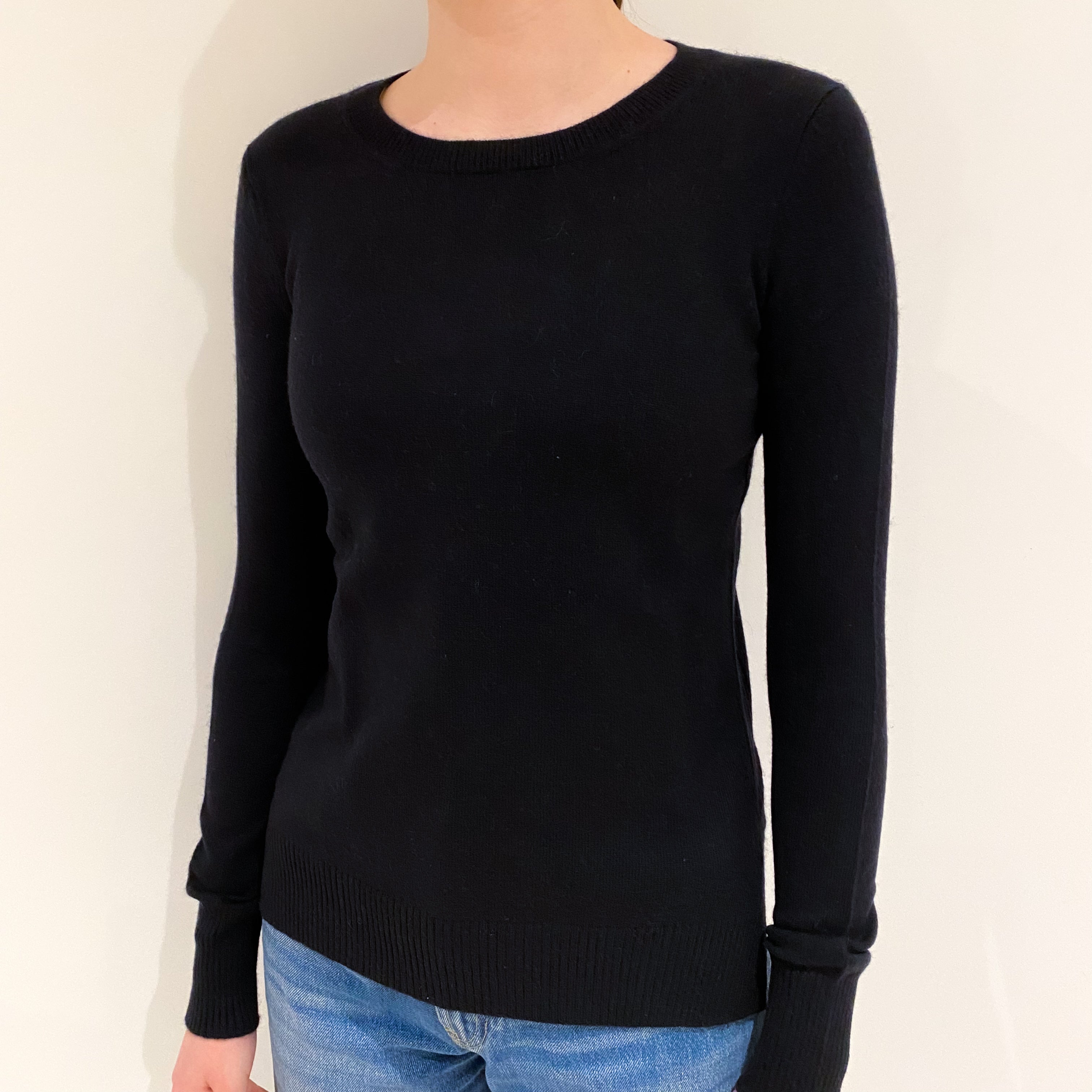 Black Rib Back Cashmere Crew Neck Jumper Extra Small