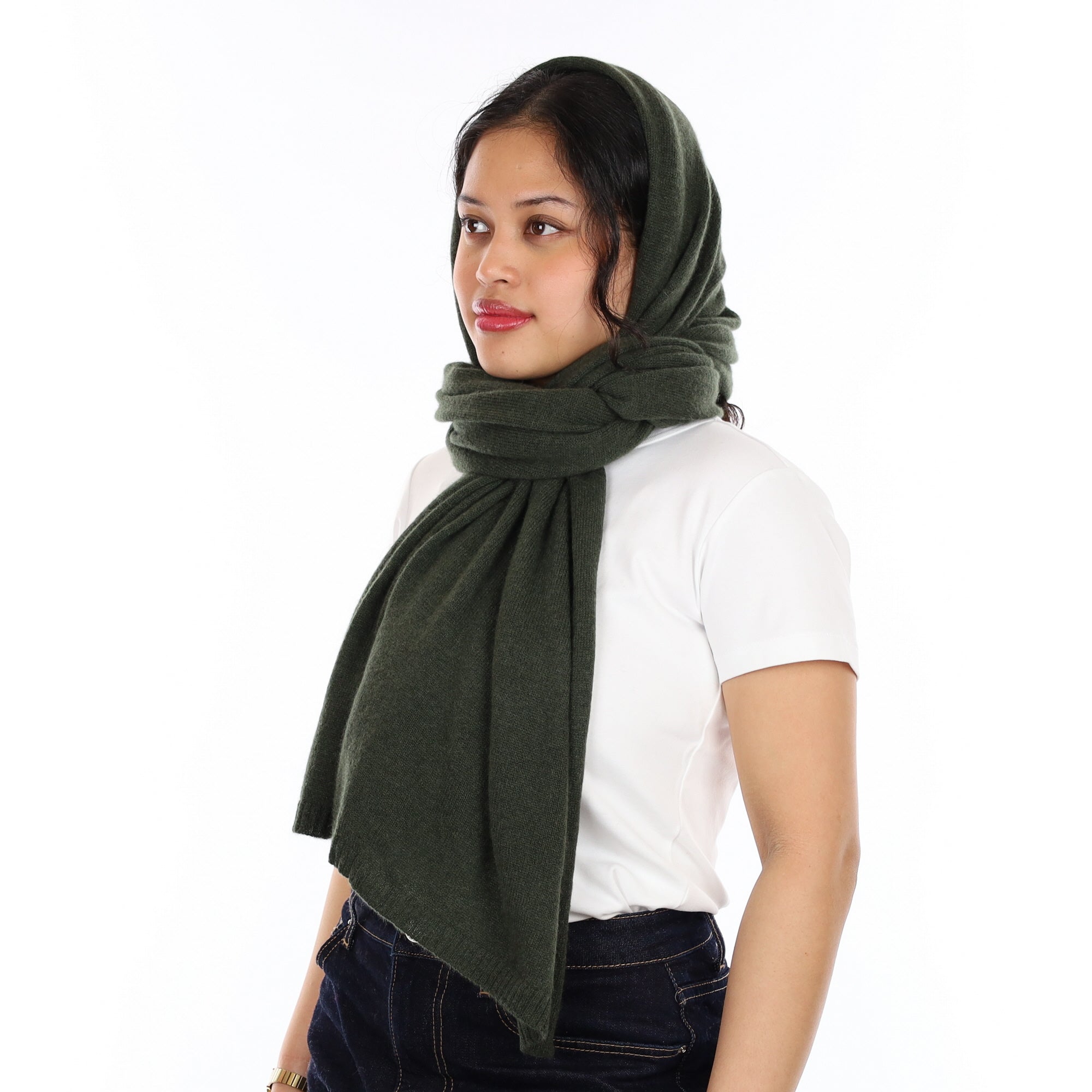 Brand New Khaki Green Recycled Cashmere Wrap