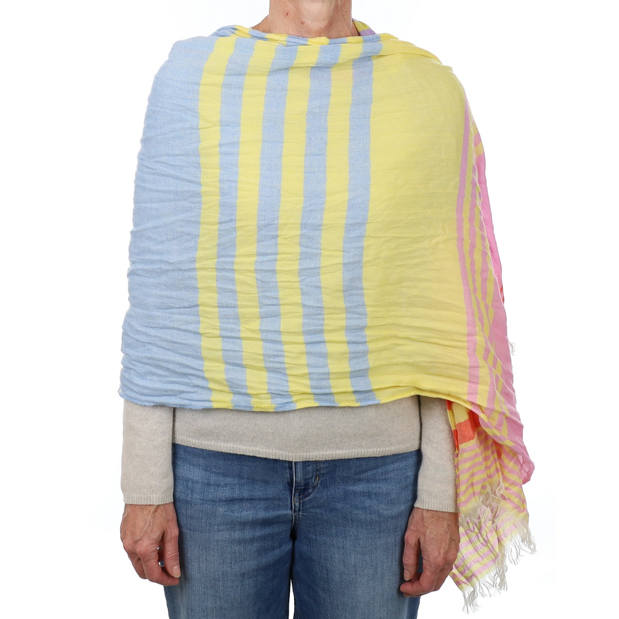 Brand New British Candy Stripe Luxury Woven Cashmere Crinkle Wrap