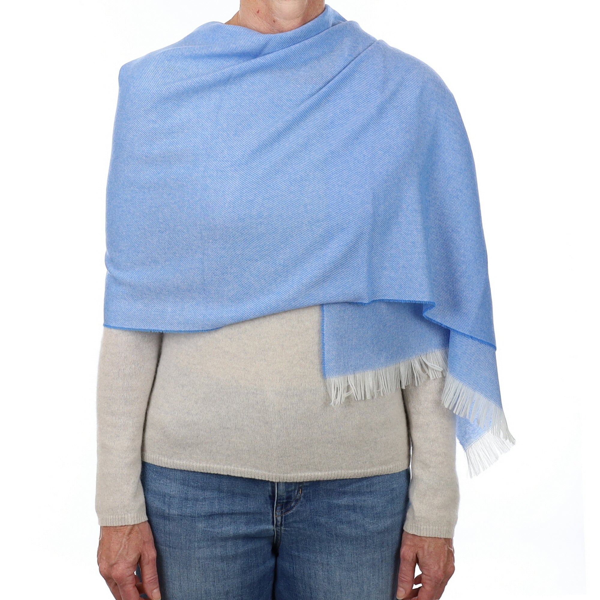 Brand New British Sky Blue and Ivory Luxury Woven Cashmere Mini Wrap