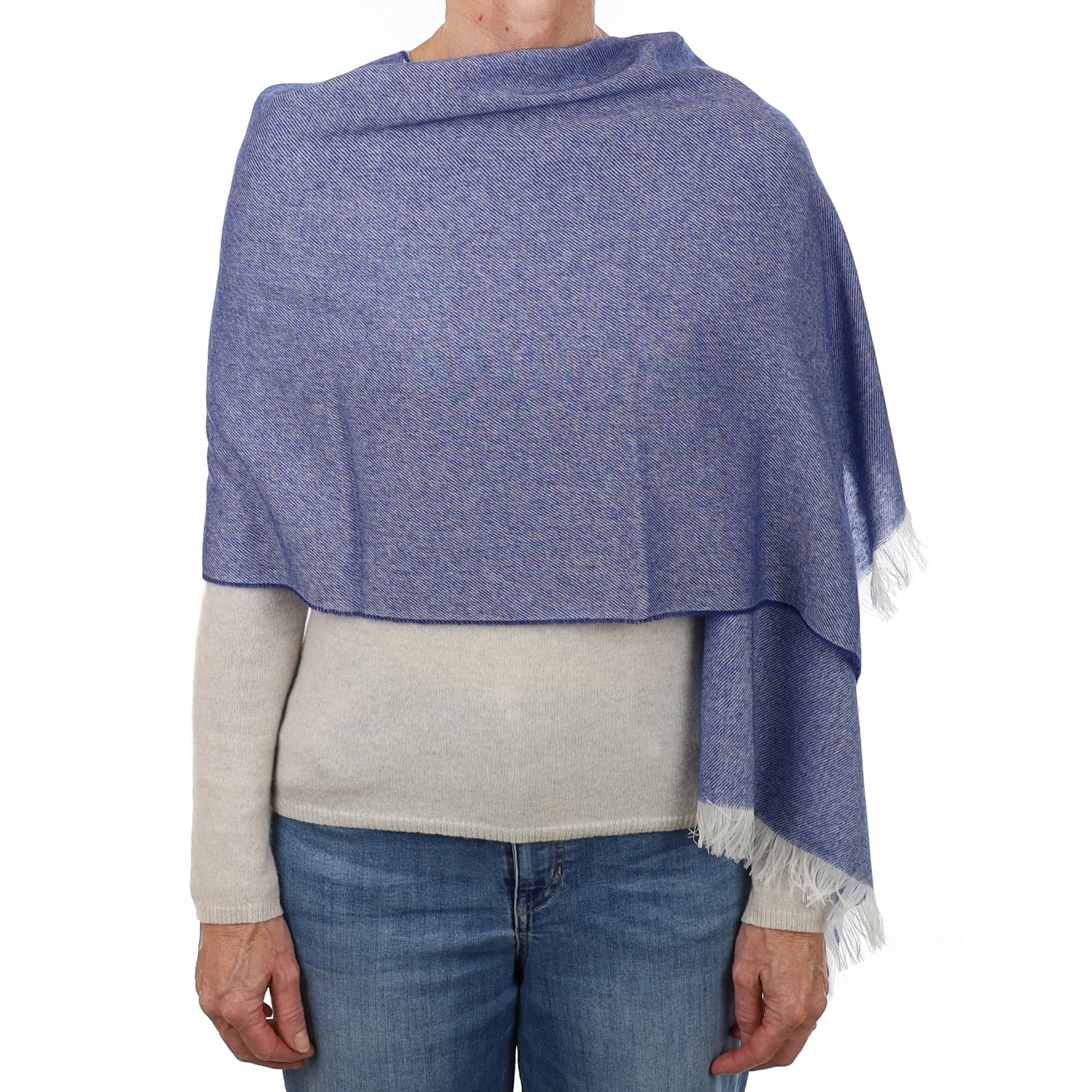 Brand New British French Navy & Ivory Luxury Woven Cashmere Mini Wrap