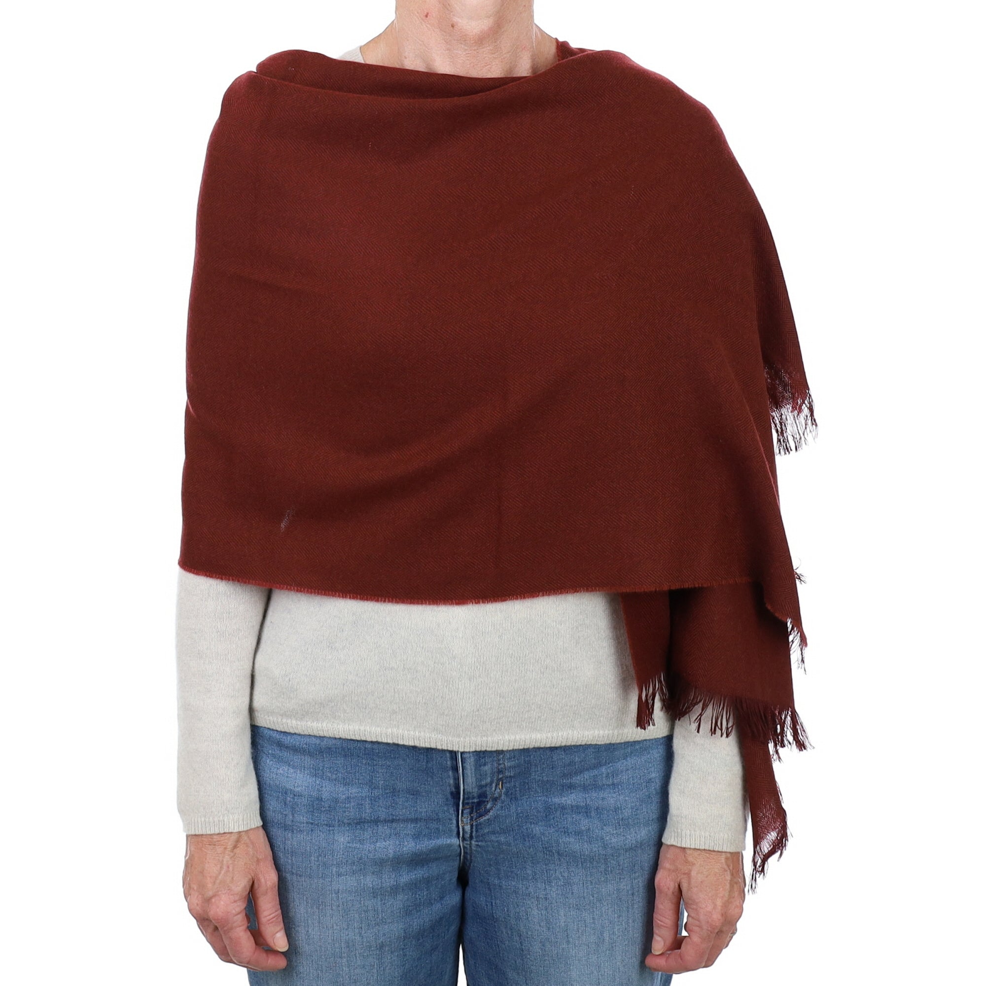Brand New British Maroon Herringbone Luxury Woven Cashmere Mini Wrap