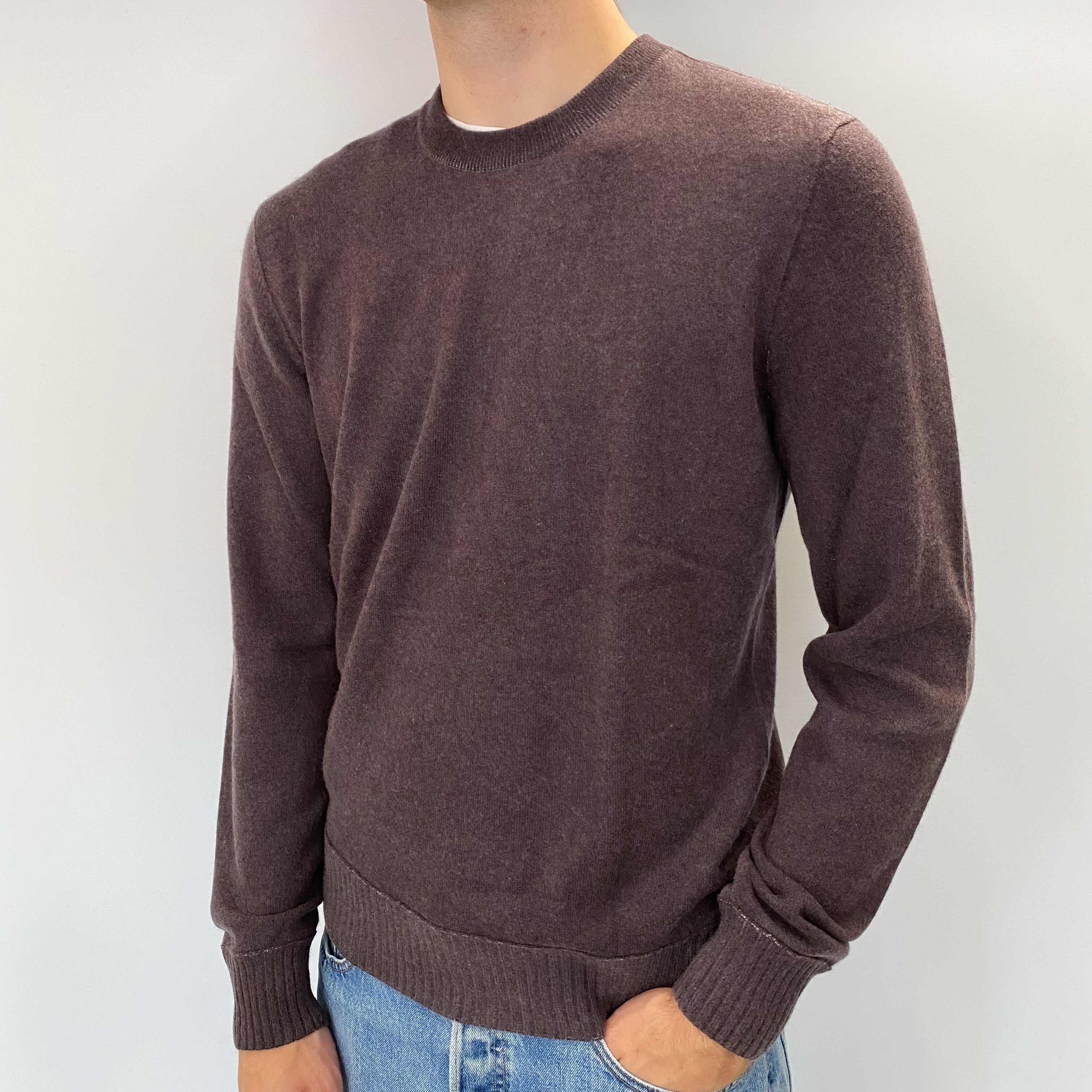Men's Mole Brown Cashmere Crew Neck Jumper Large