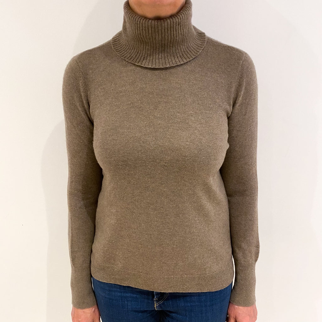 Mocha Brown Cashmere Polo Neck Jumper Medium