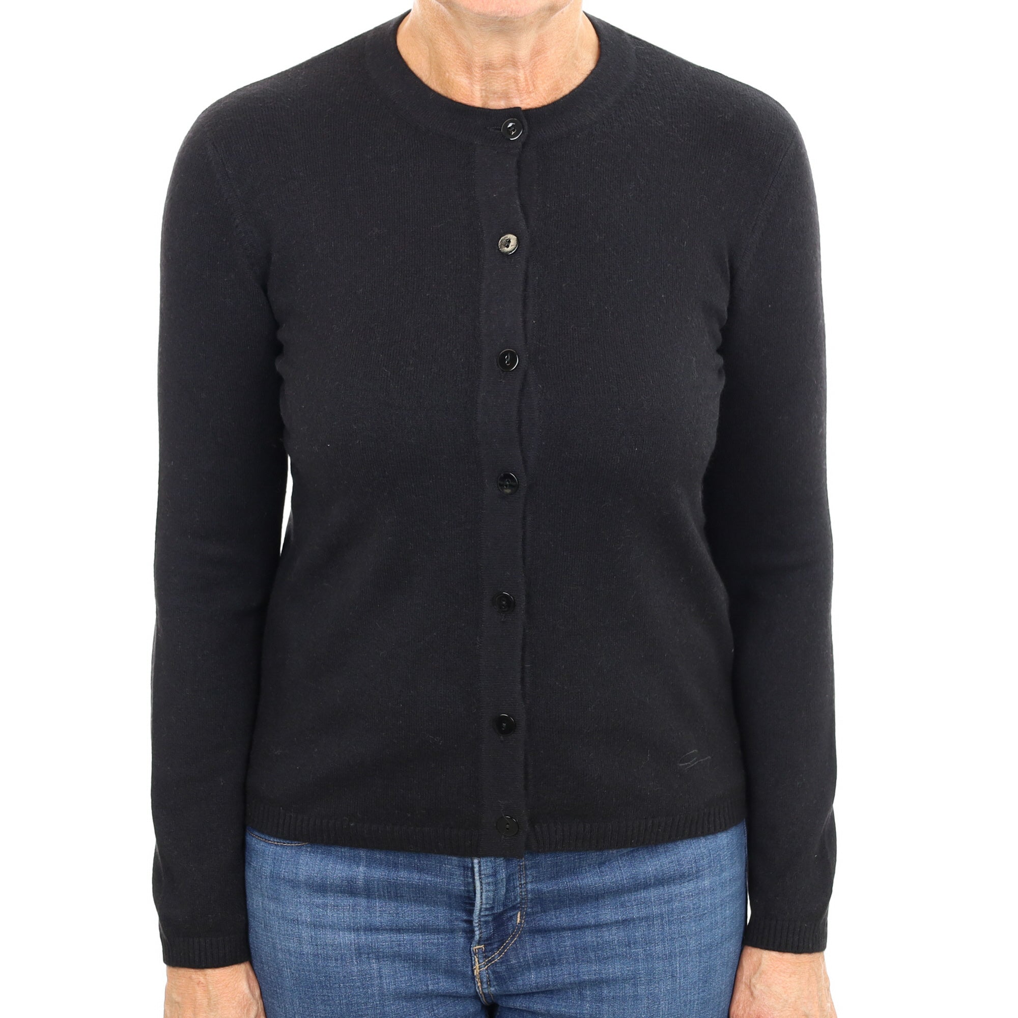 Black Cashmere Crew Neck Cardigan Medium