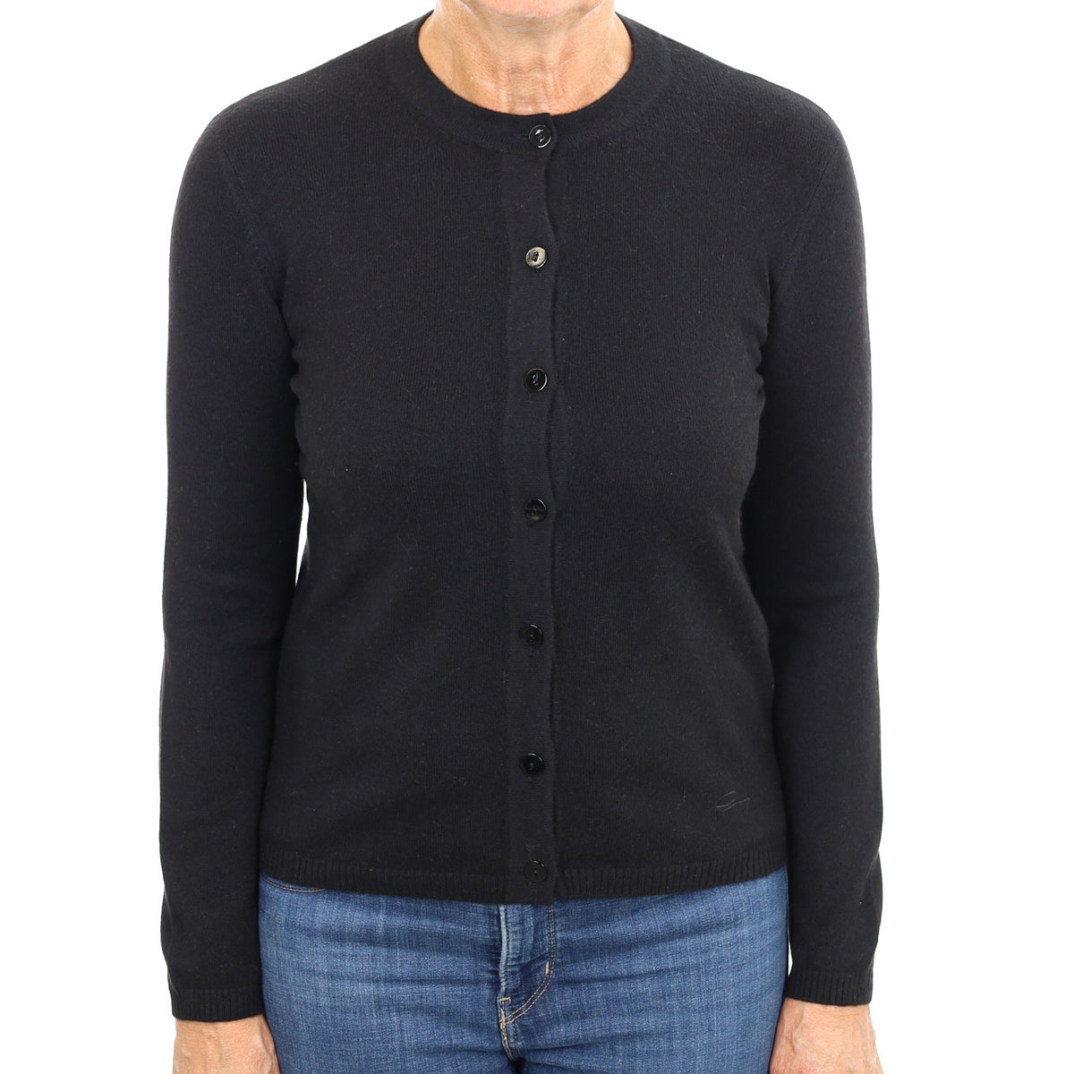Black Cashmere Crew Neck Cardigan Medium