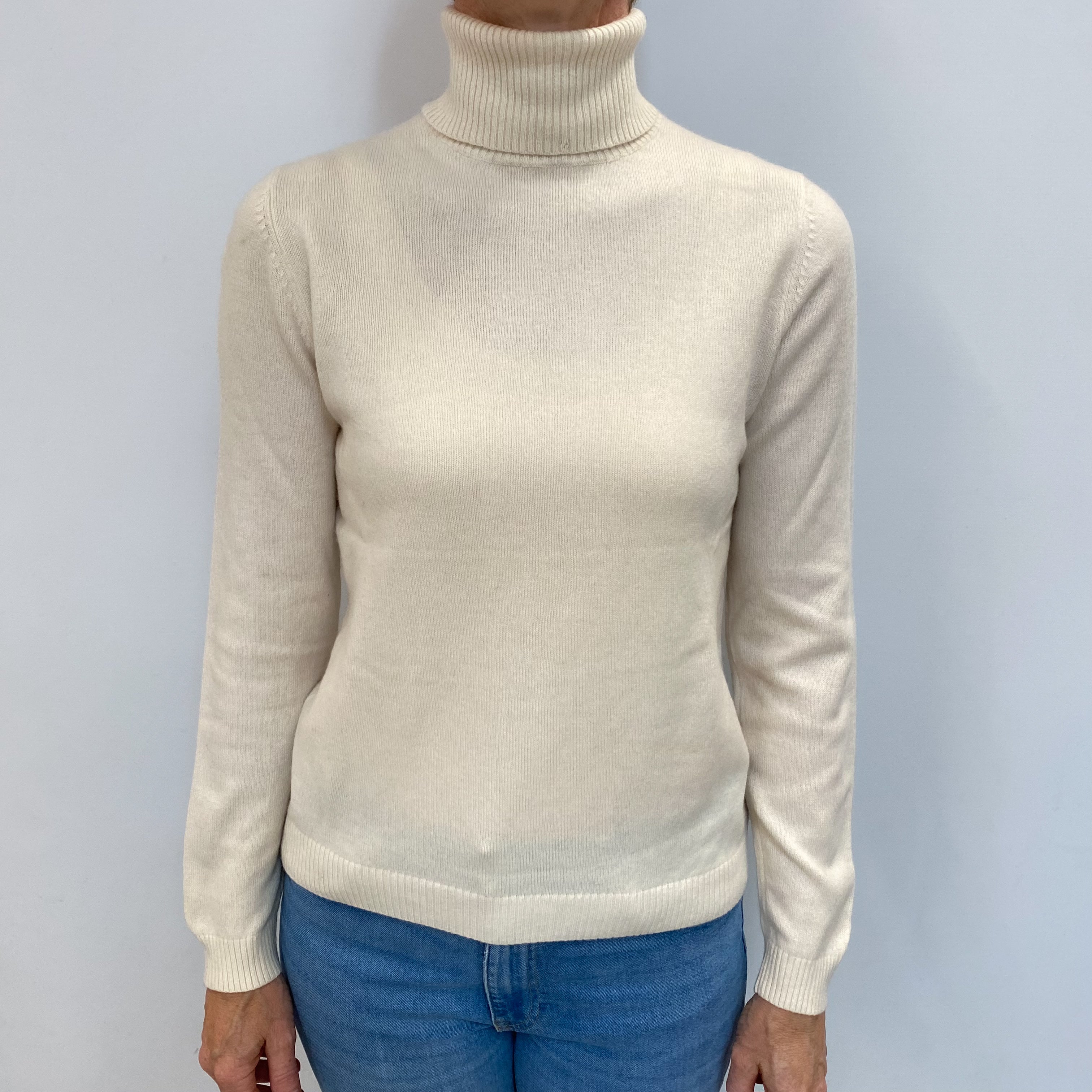 Vanilla Cream Cashmere Polo Neck Jumper Small