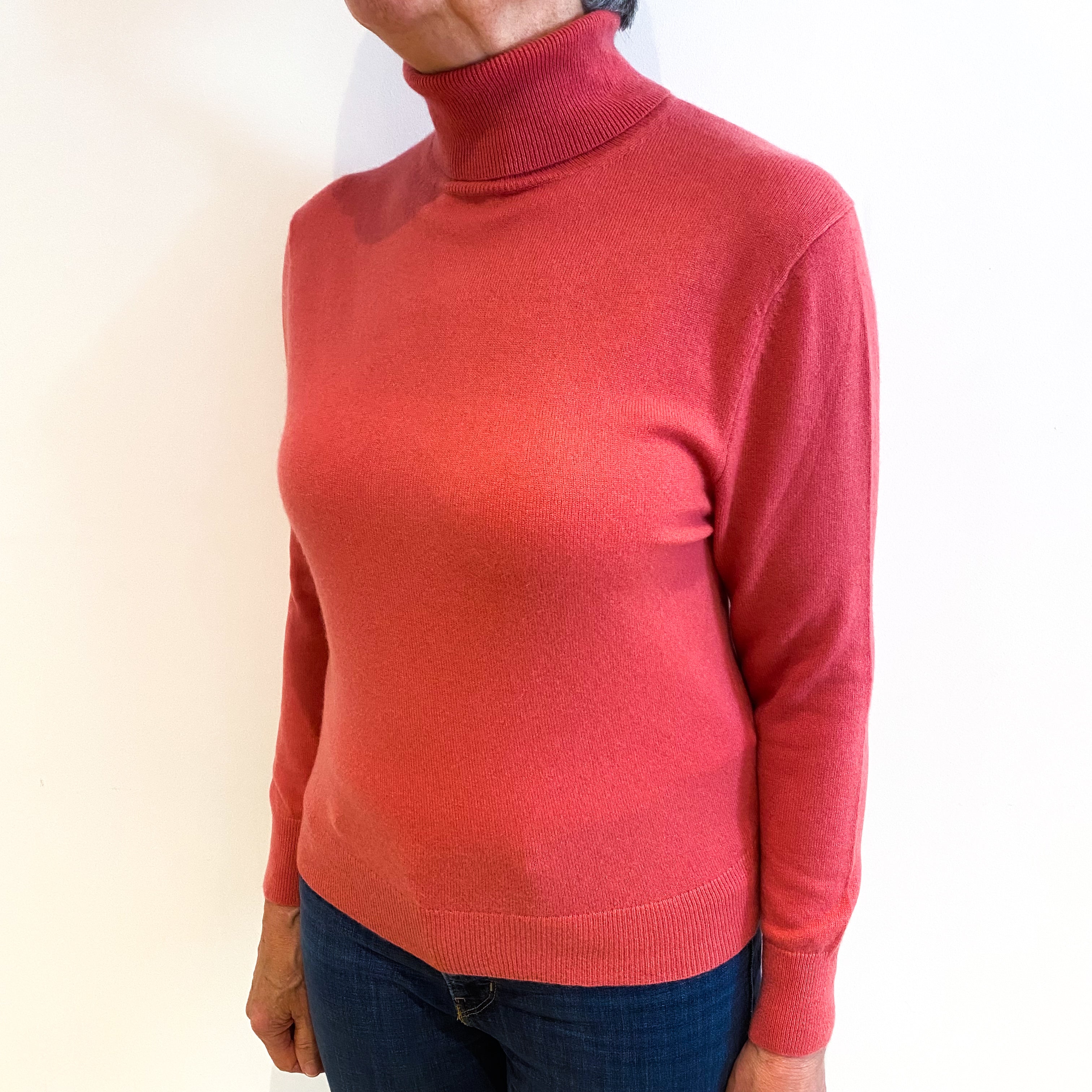 Rouge Pink Cashmere Polo Neck Jumper Medium