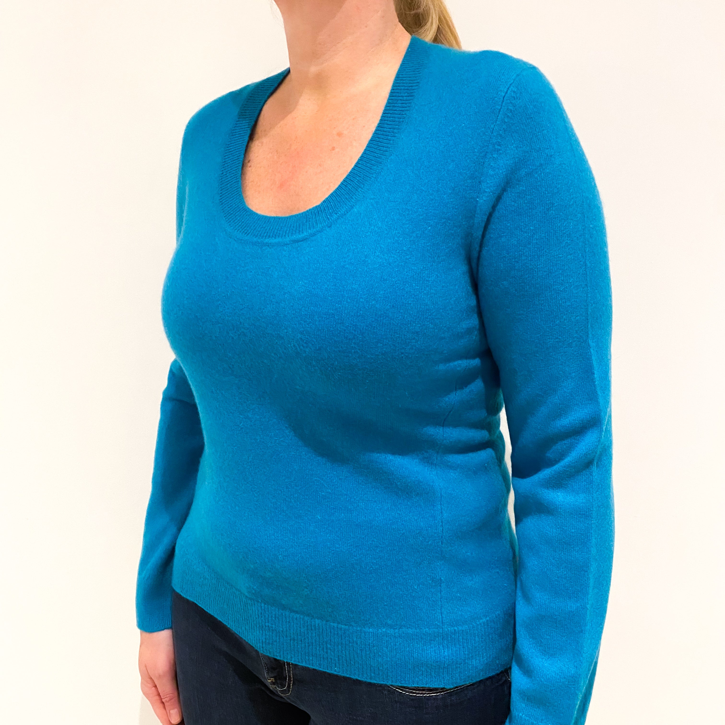 Aqua Blue Cashmere Scoop Neck Jumper Large