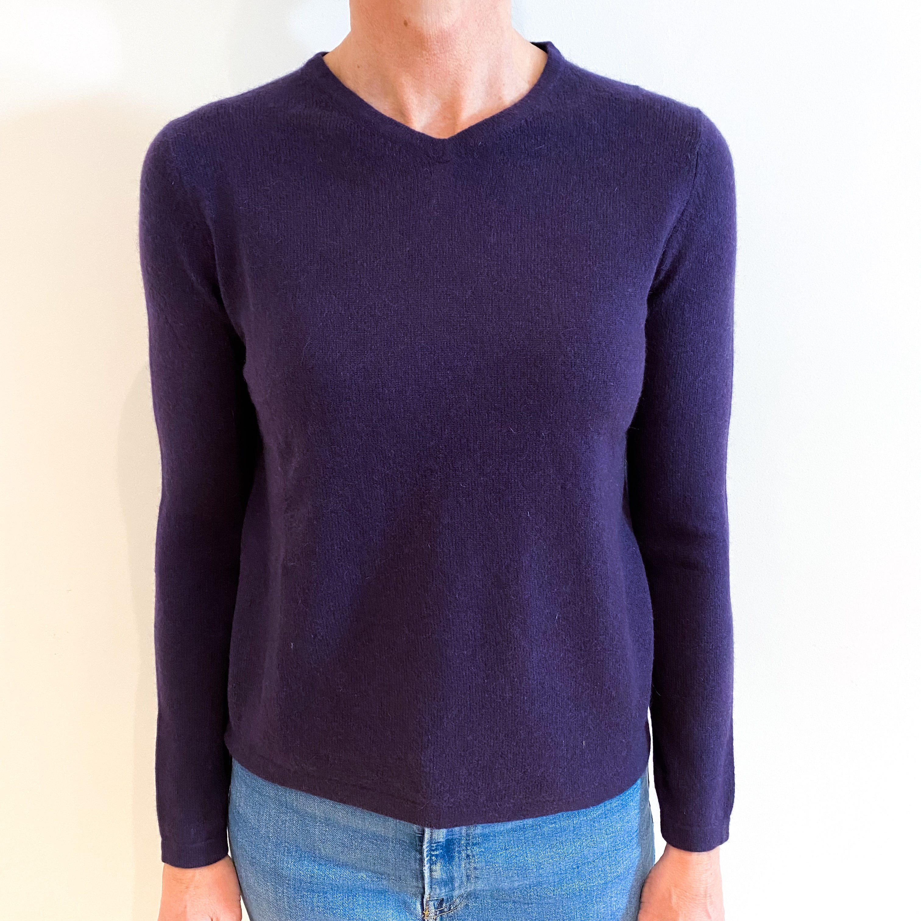 Deep Purple Cashmere V Neck Jumper Small