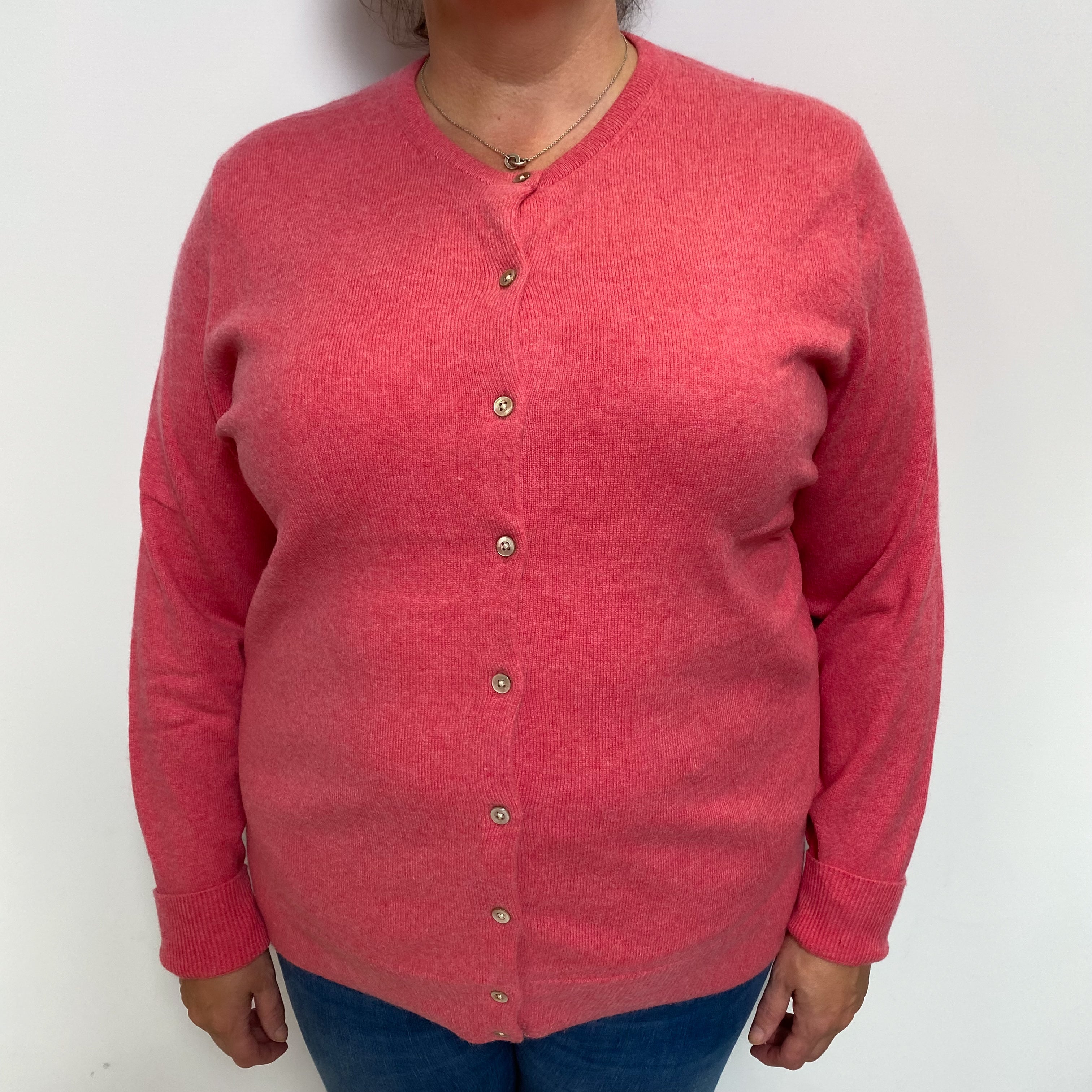 Deep Flamingo Cashmere Crew Cardigan Extra Large