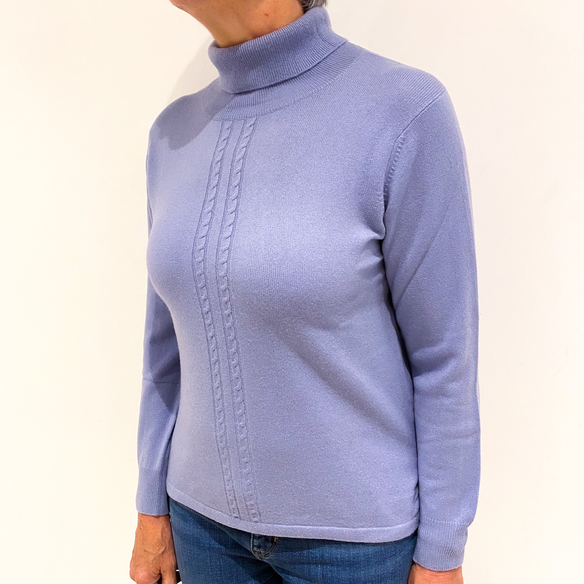 Lilac Purple Cashmere Polo Neck Jumper Medium