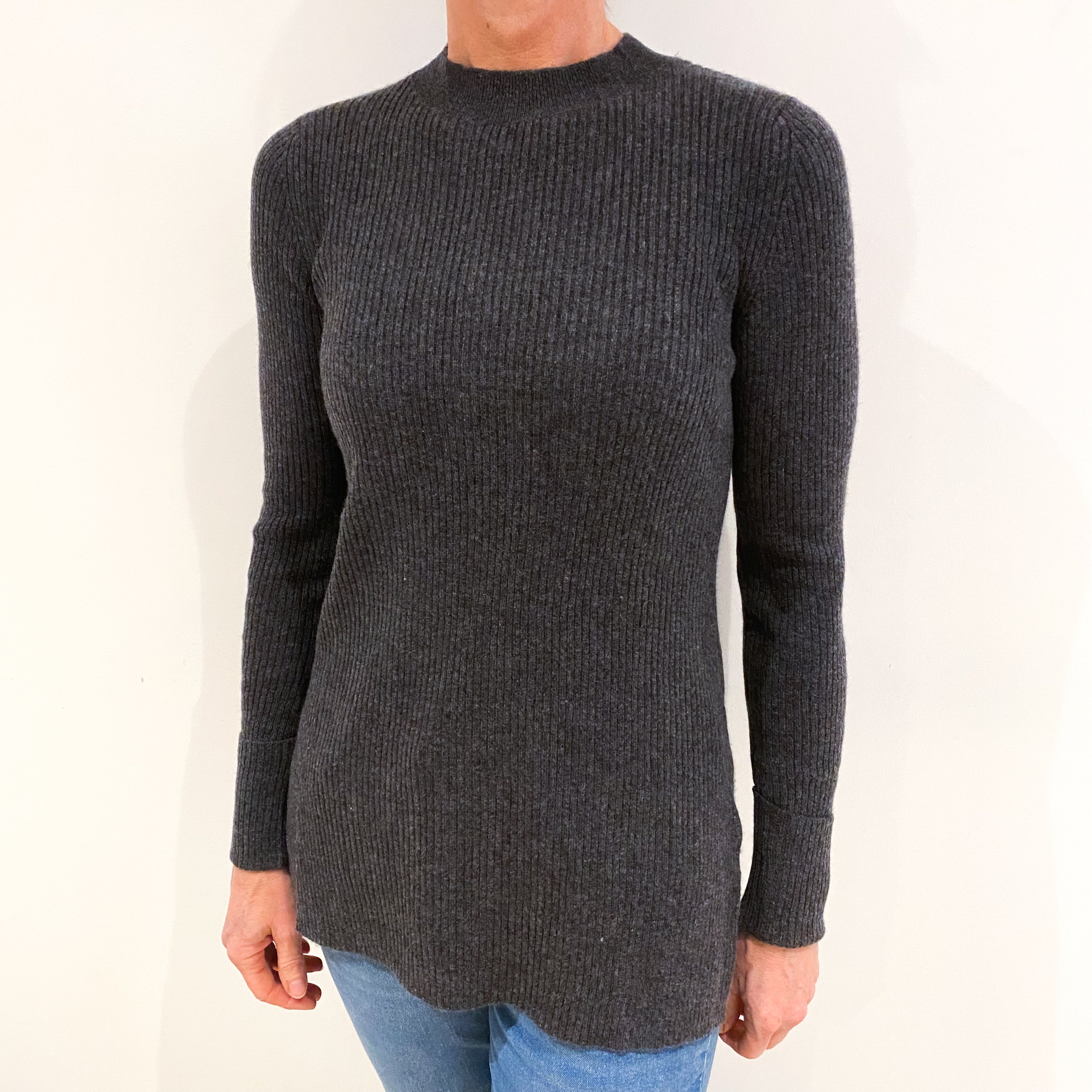 Slate Grey Cashmere Longline Turtle Neck Jumper Small