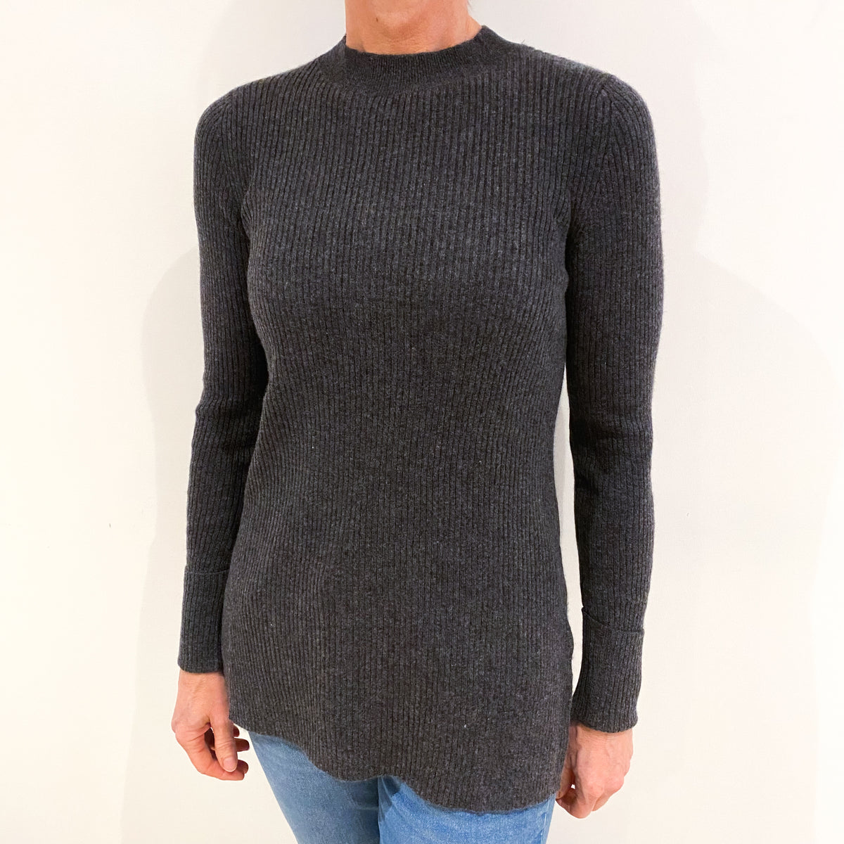 Slate Grey Cashmere Longline Turtle Neck Jumper Small