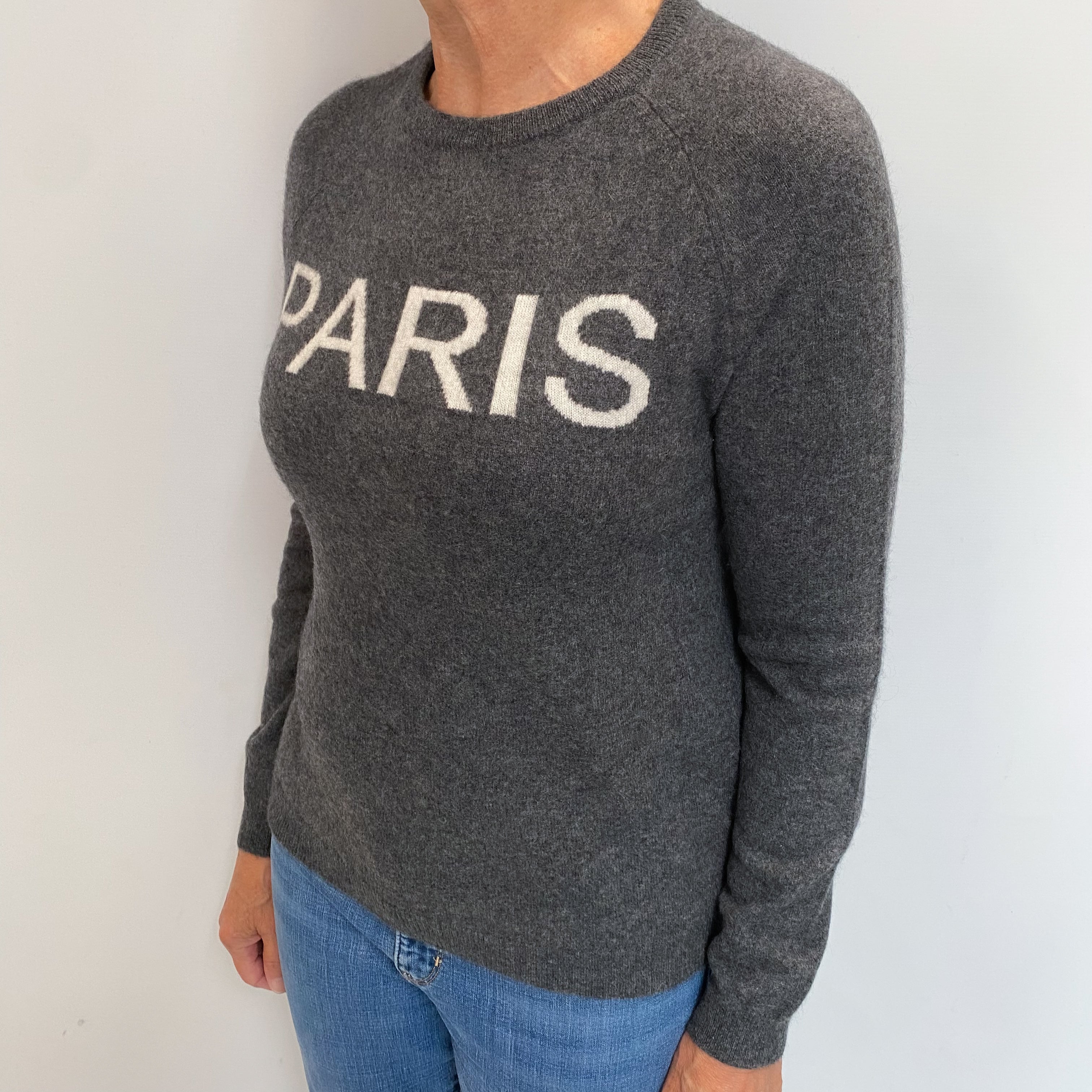 Charcoal Grey ‘Paris’ Cashmere Crew Neck Jumper Medium