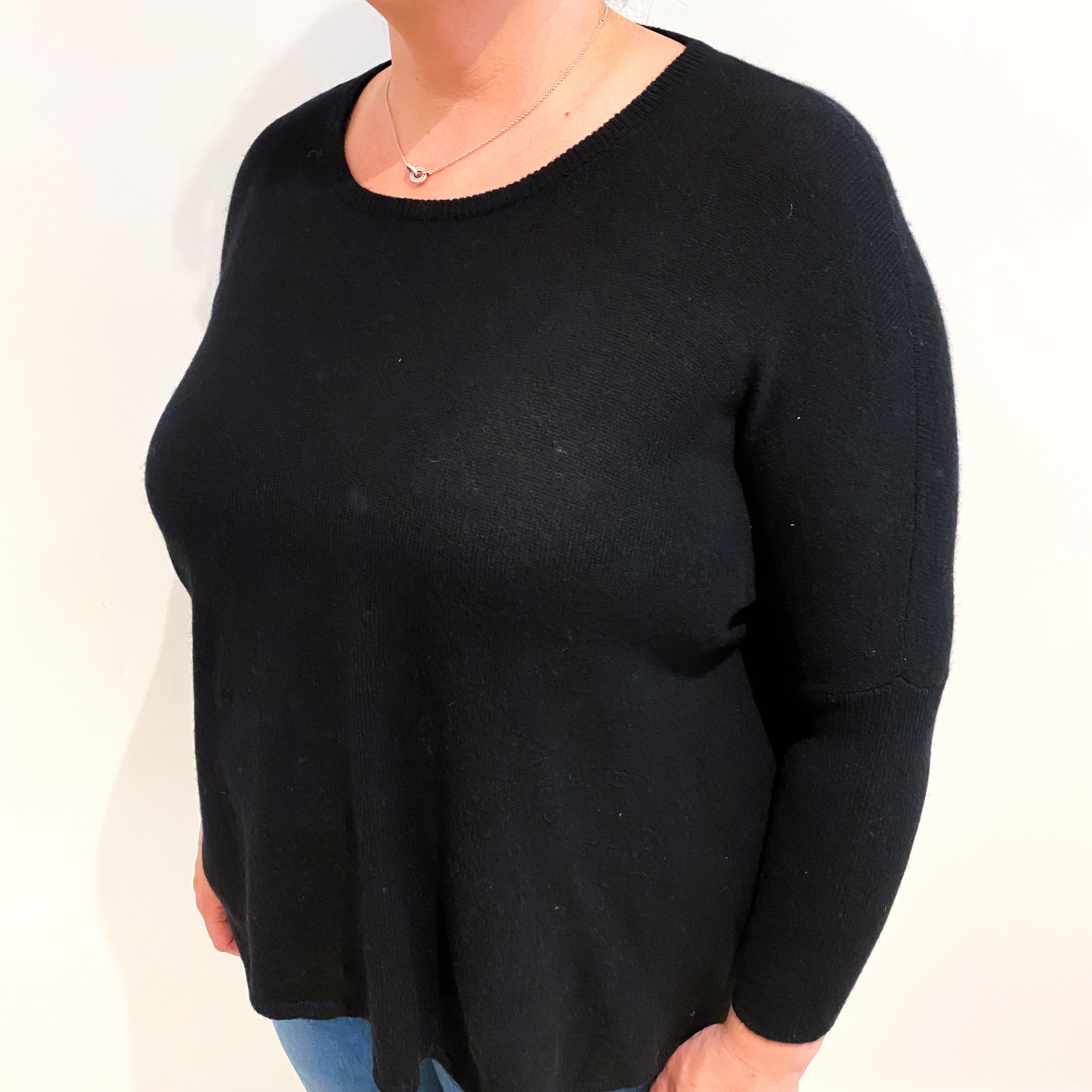 Black Cashmere Slouchy Crew Neck Jumper Extra Large