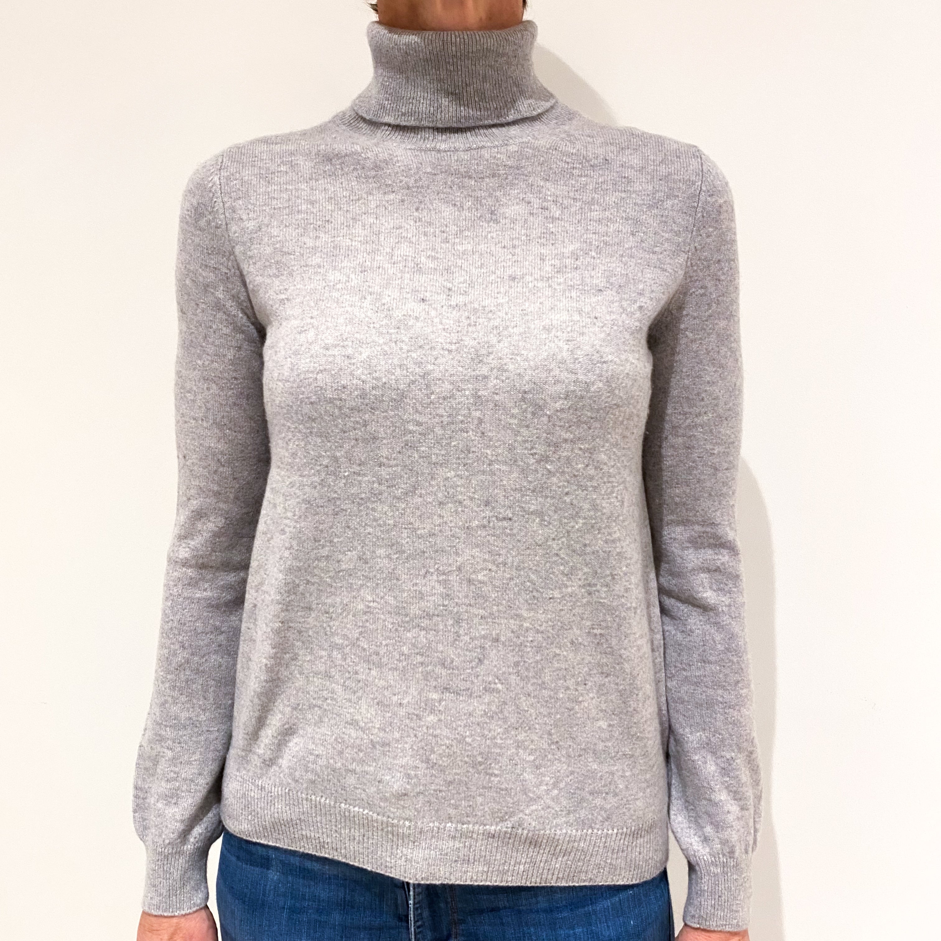 Smoke Grey Cashmere Polo Neck Jumper Small