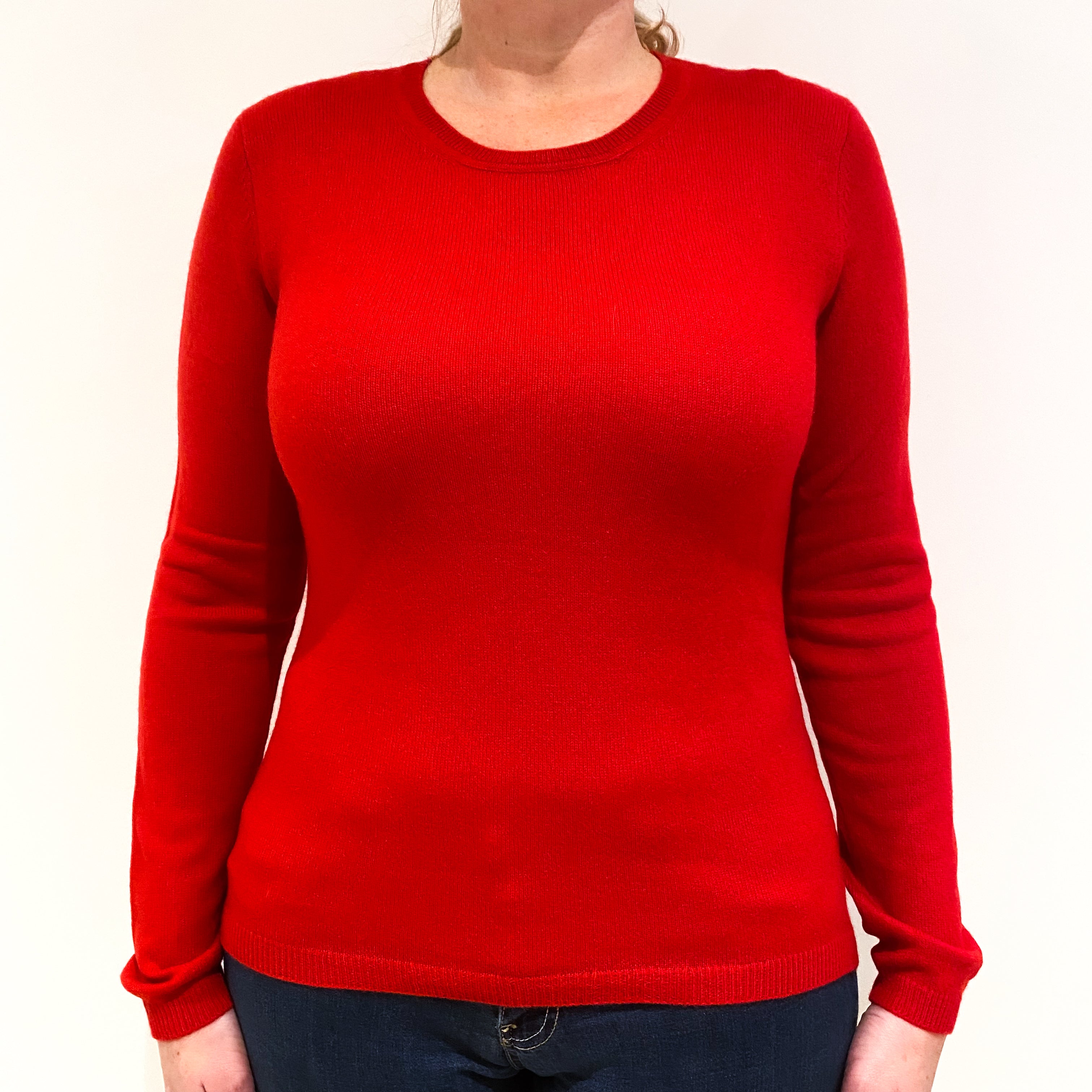 Scarlet Red Cashmere Crew Neck Jumper Large