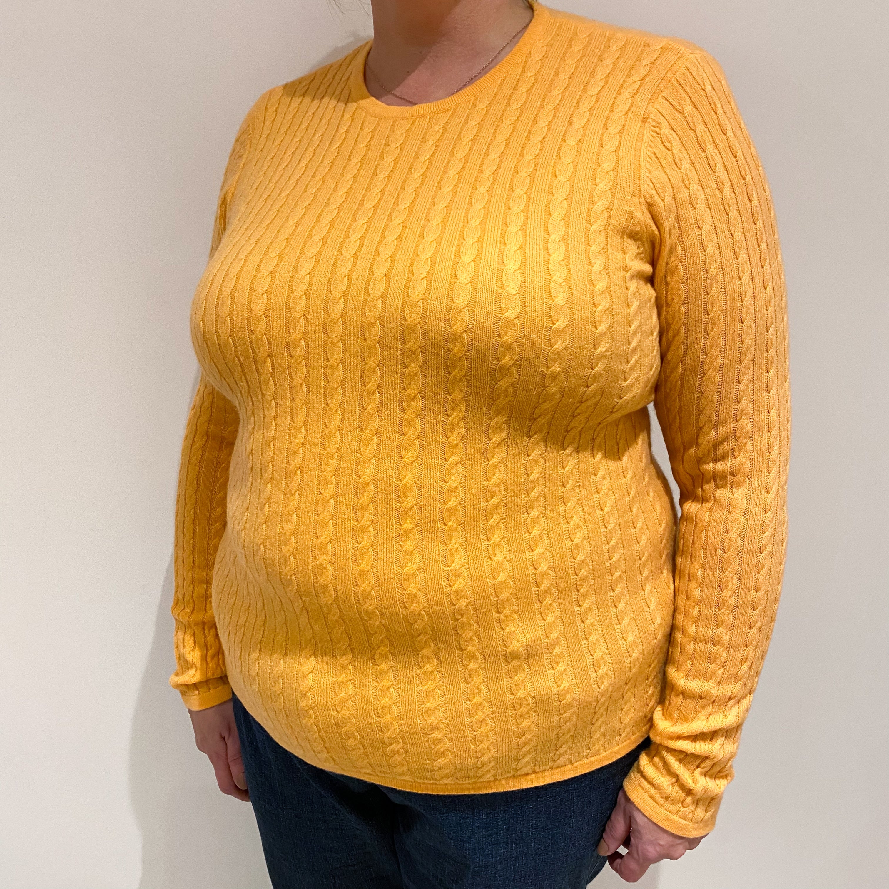 Cantaloupe Orange Cable Cashmere Crew Neck Jumper Extra Large