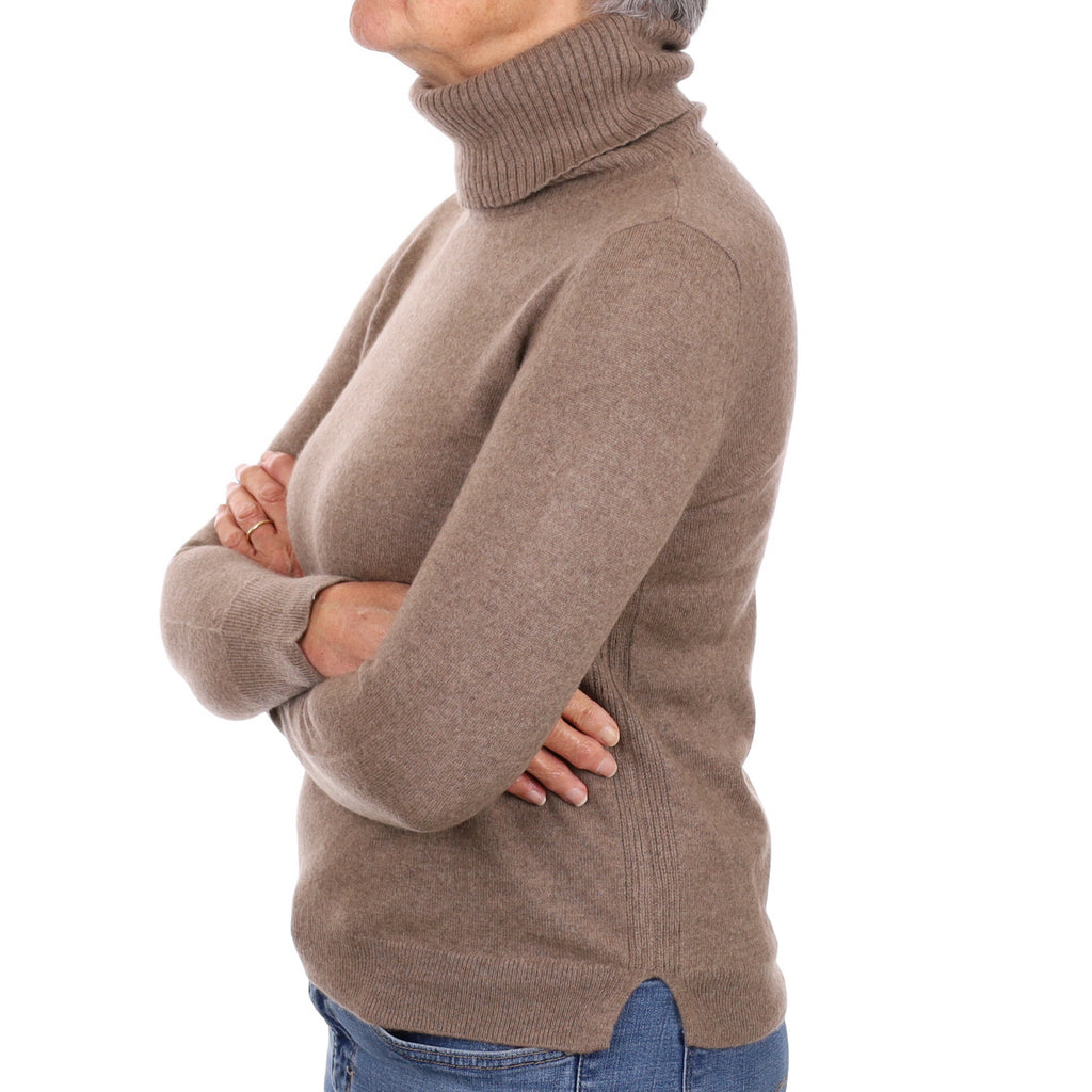 Mocha Brown Cashmere Polo Neck Jumper Medium
