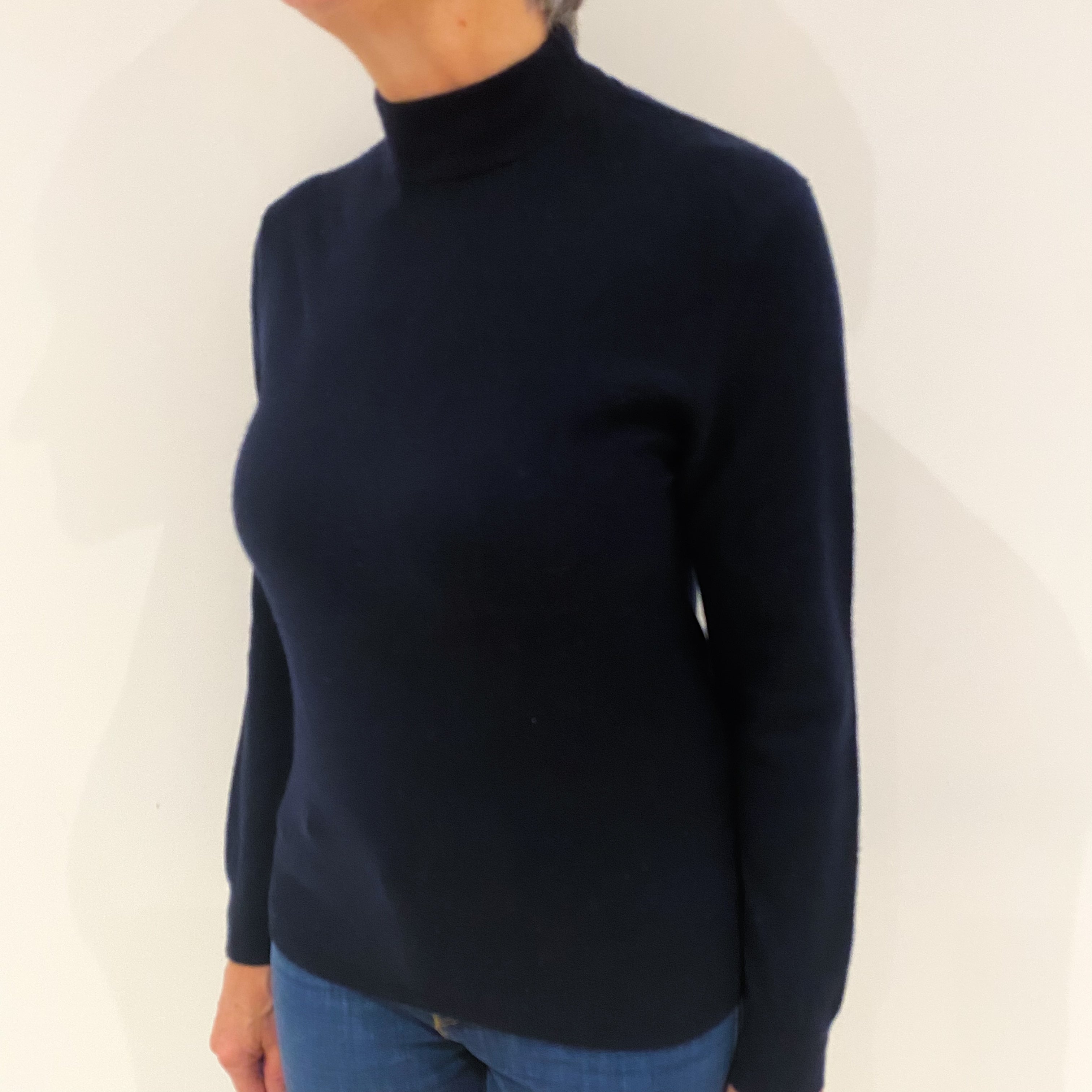 Navy Blue Cashmere Turtle Neck Jumper Medium