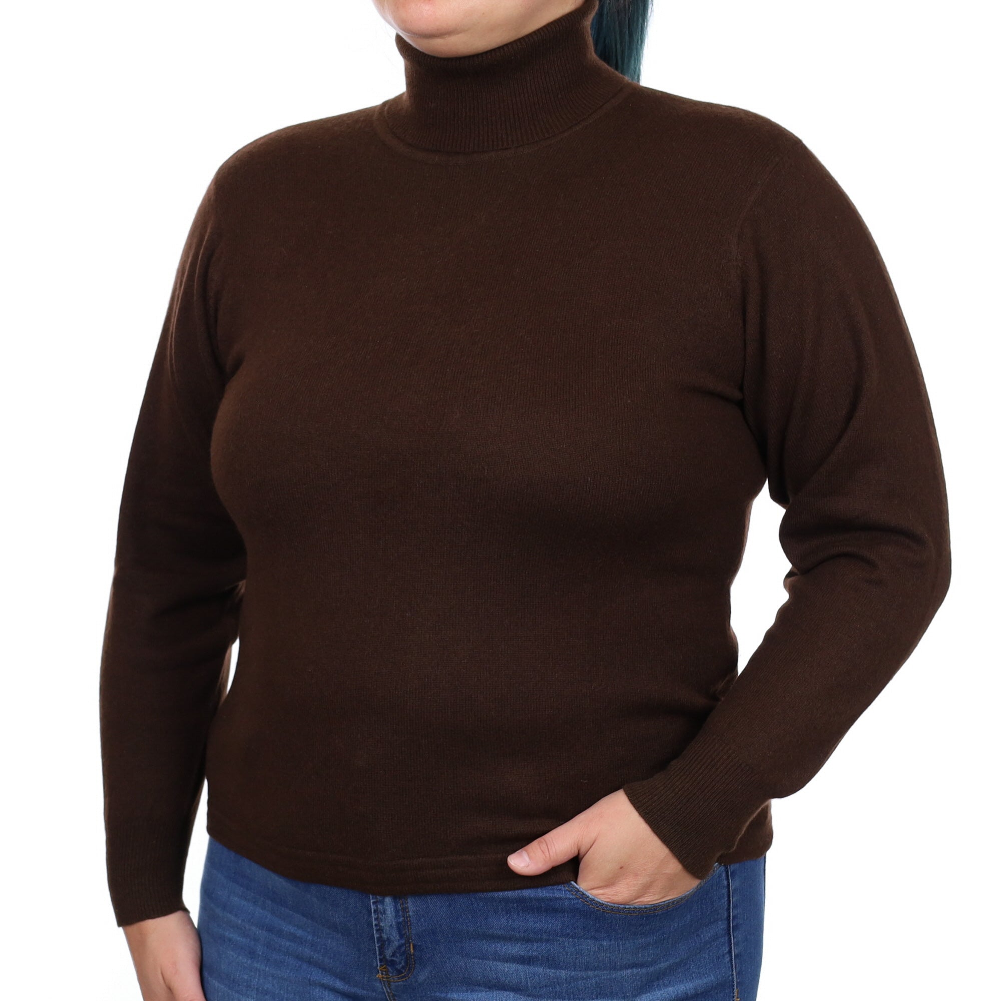 Chocolate Brown Cashmere Polo Neck Jumper Large