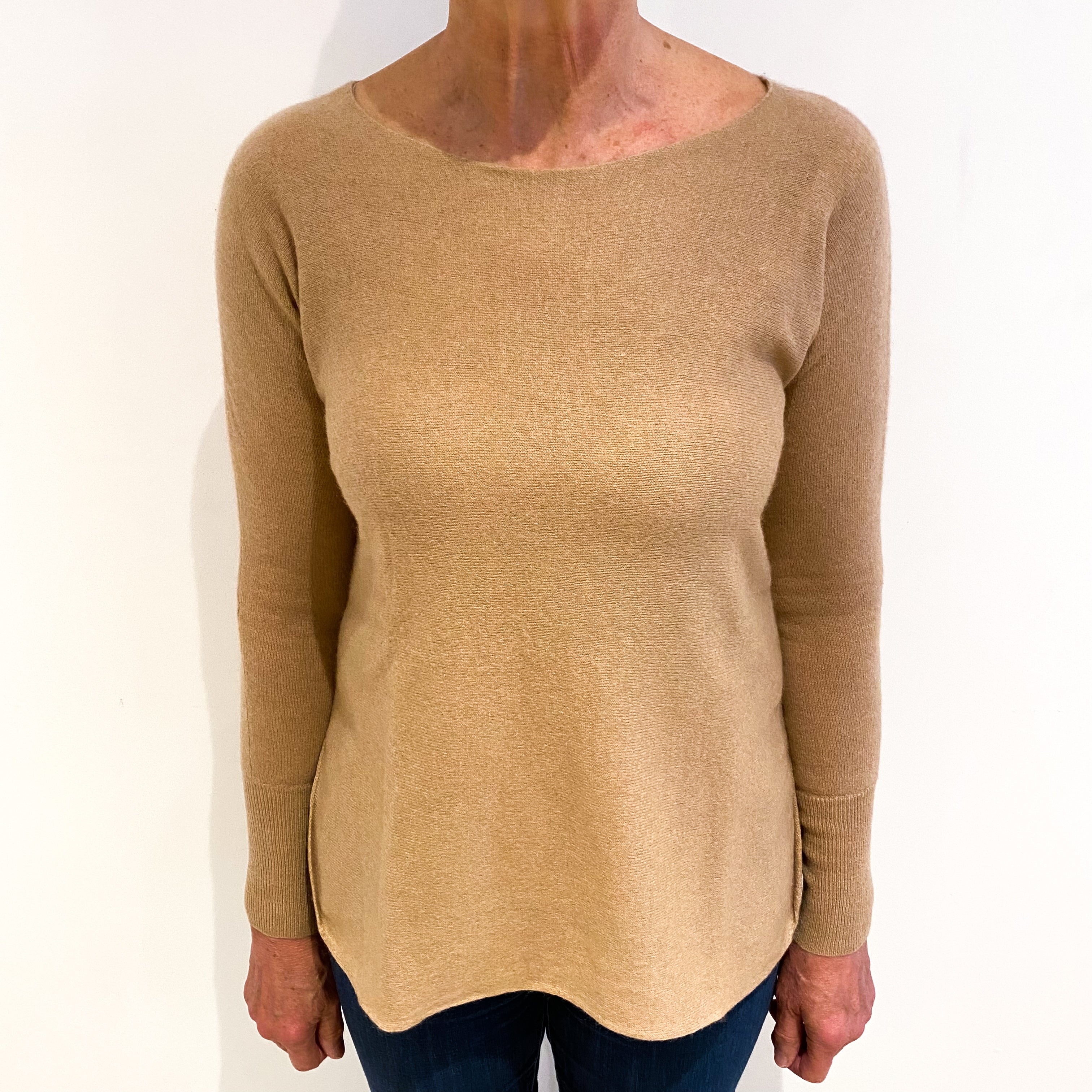 Caramel Brown Cashmere Slash Neck Jumper Medium