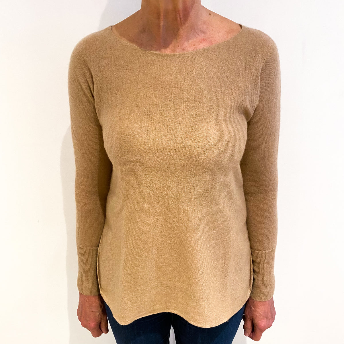 Caramel Brown Cashmere Slash Neck Jumper Medium