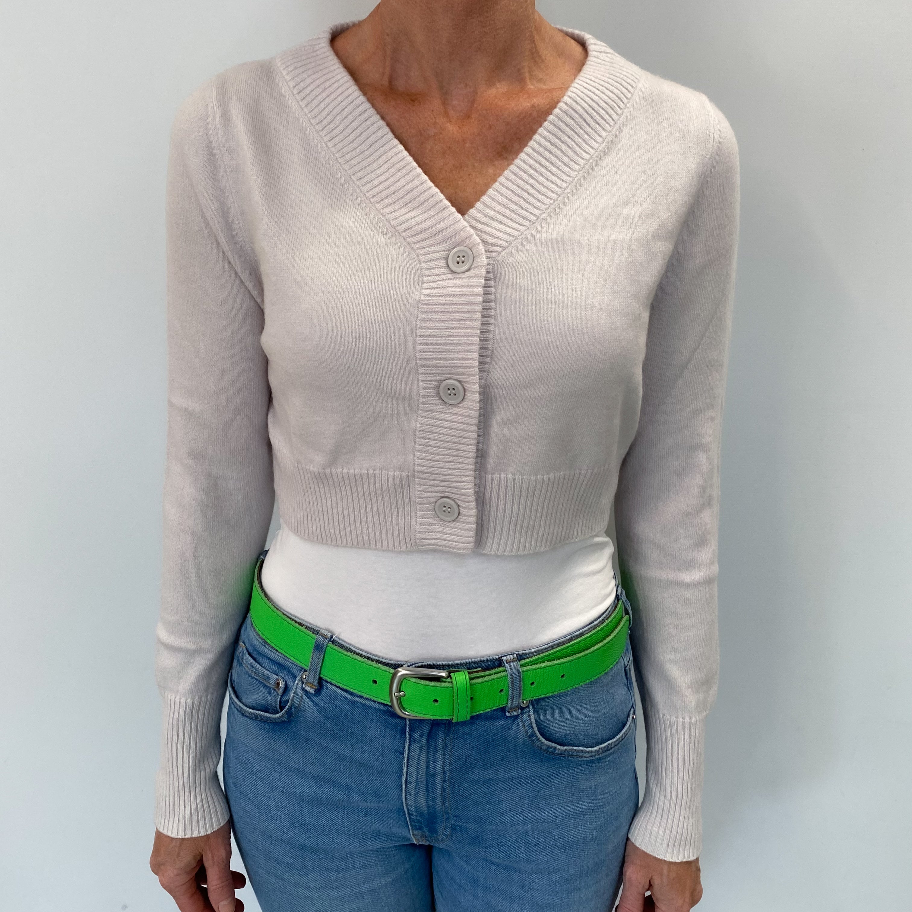 Cos Frost Grey Cashmere Cropped V Neck Cardigan Small