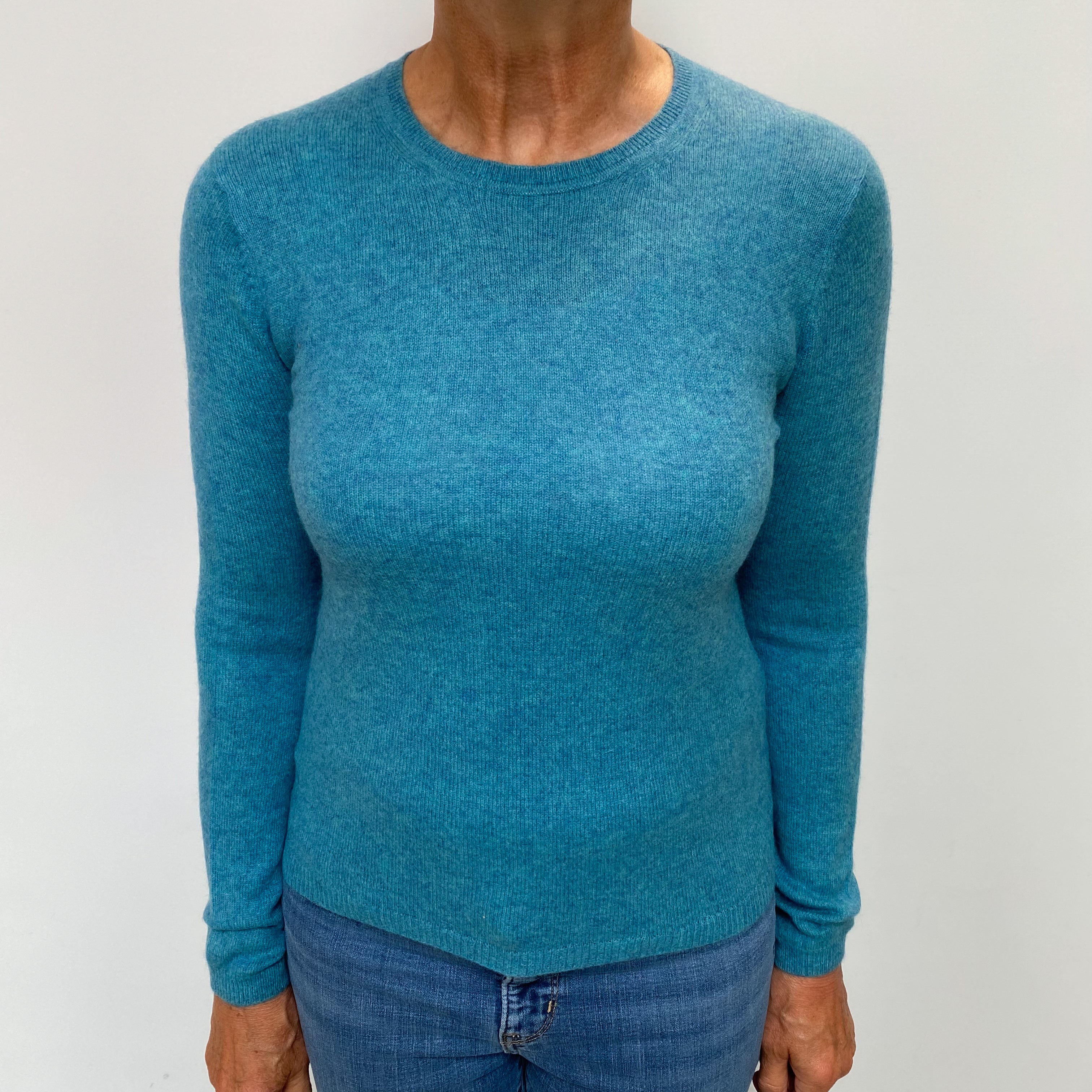 Aqua Blue Marl Cashmere Crew Neck Jumper Medium