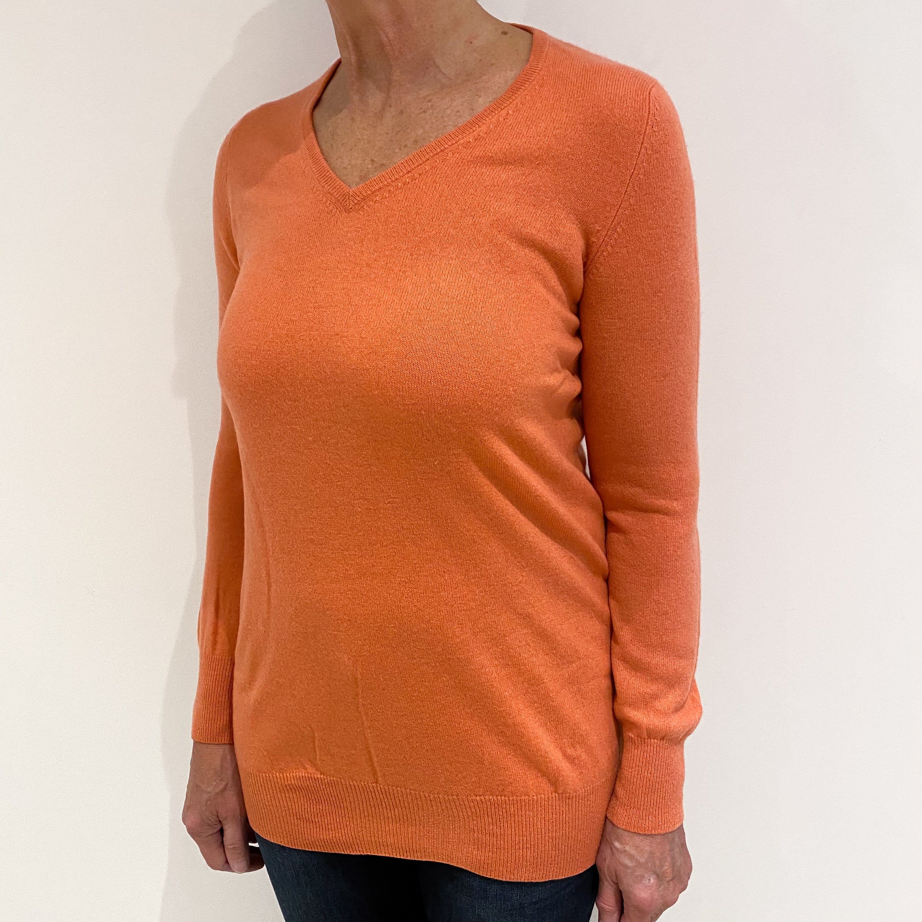 Sunset Orange Cashmere V-Neck Jumper Medium