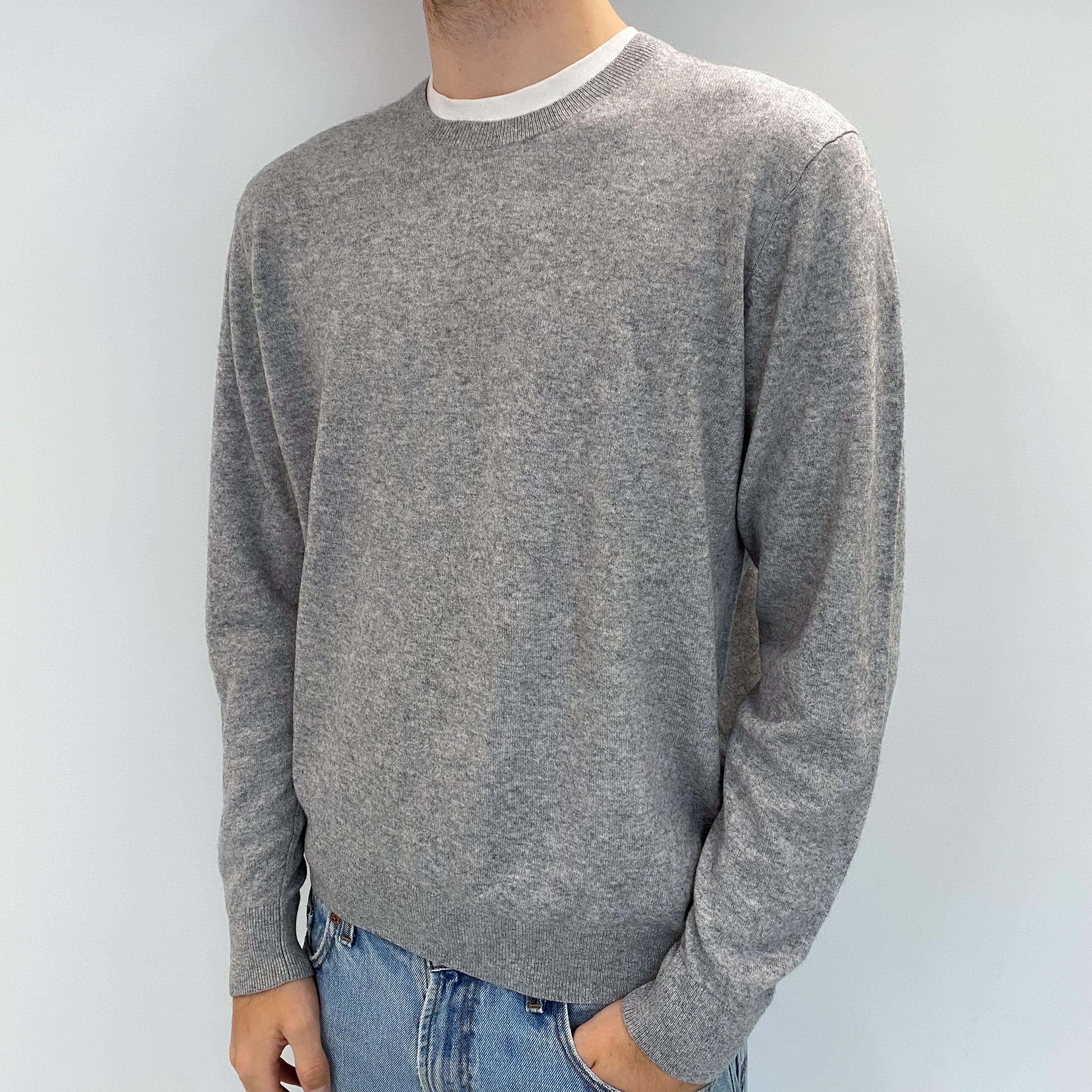 Men's Smoke Grey Cashmere Crew Neck Jumper Large