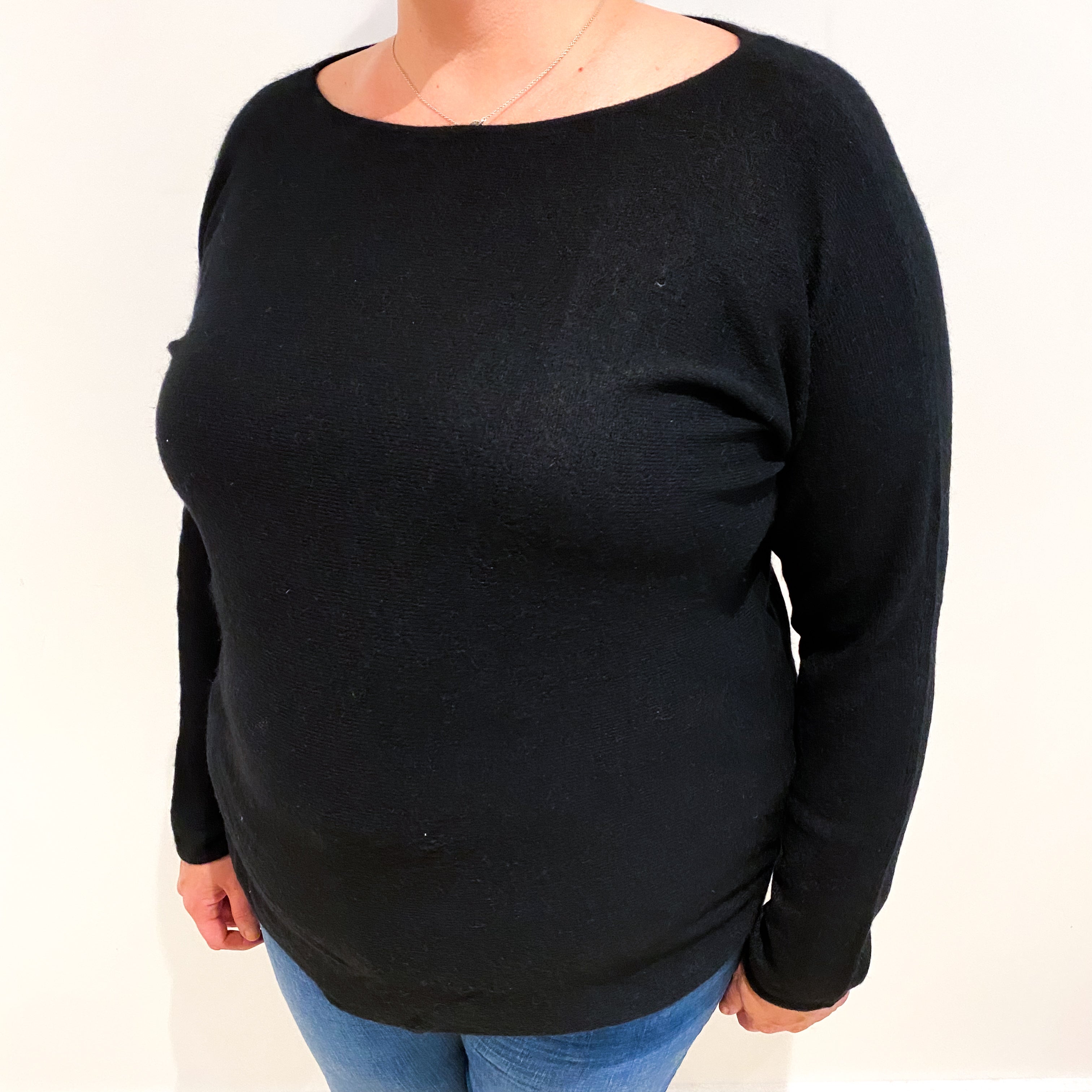 Black Cashmere Batwing Scoop Neck Jumper Extra Large