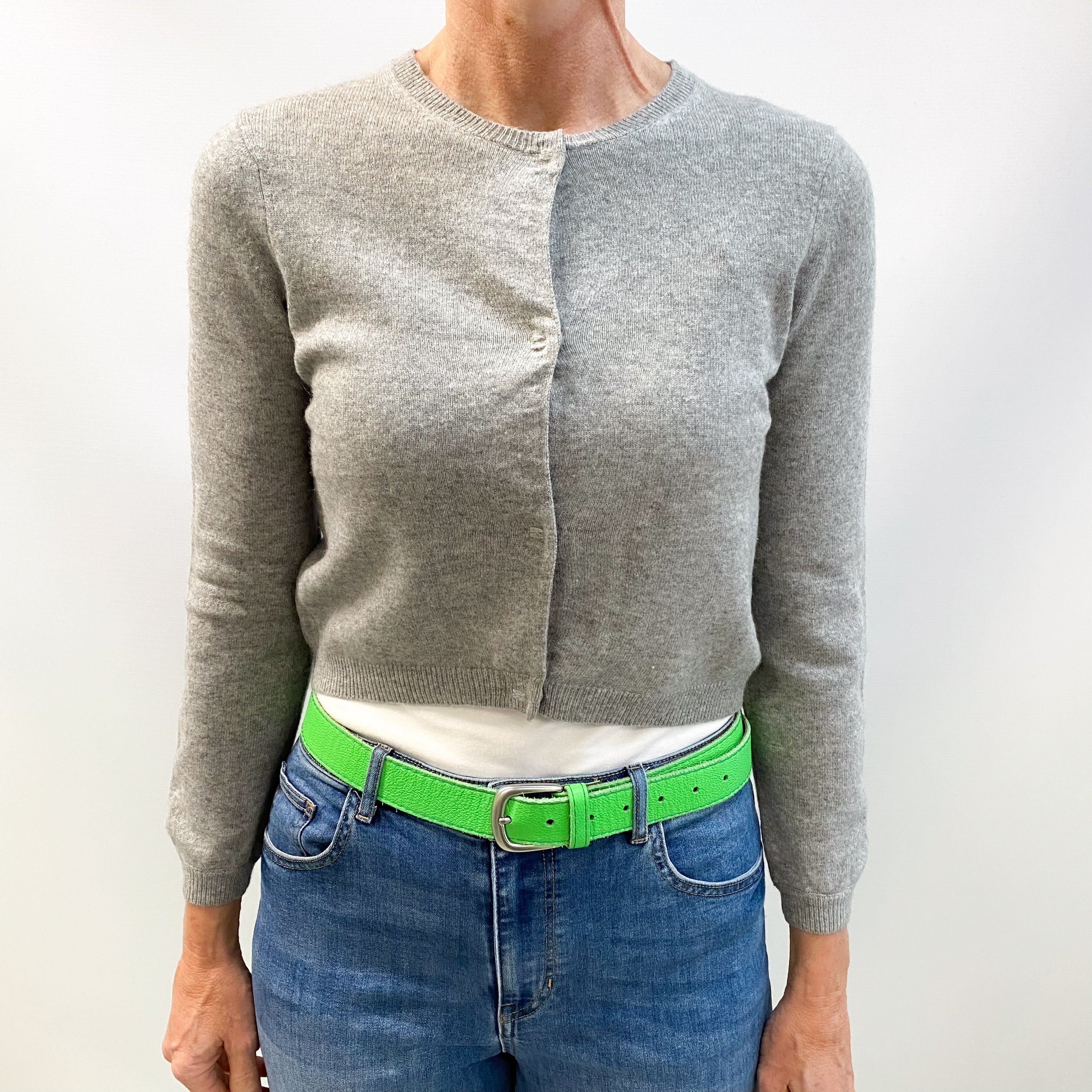 Smoke Grey Cashmere Crew Neck Cardigan Small