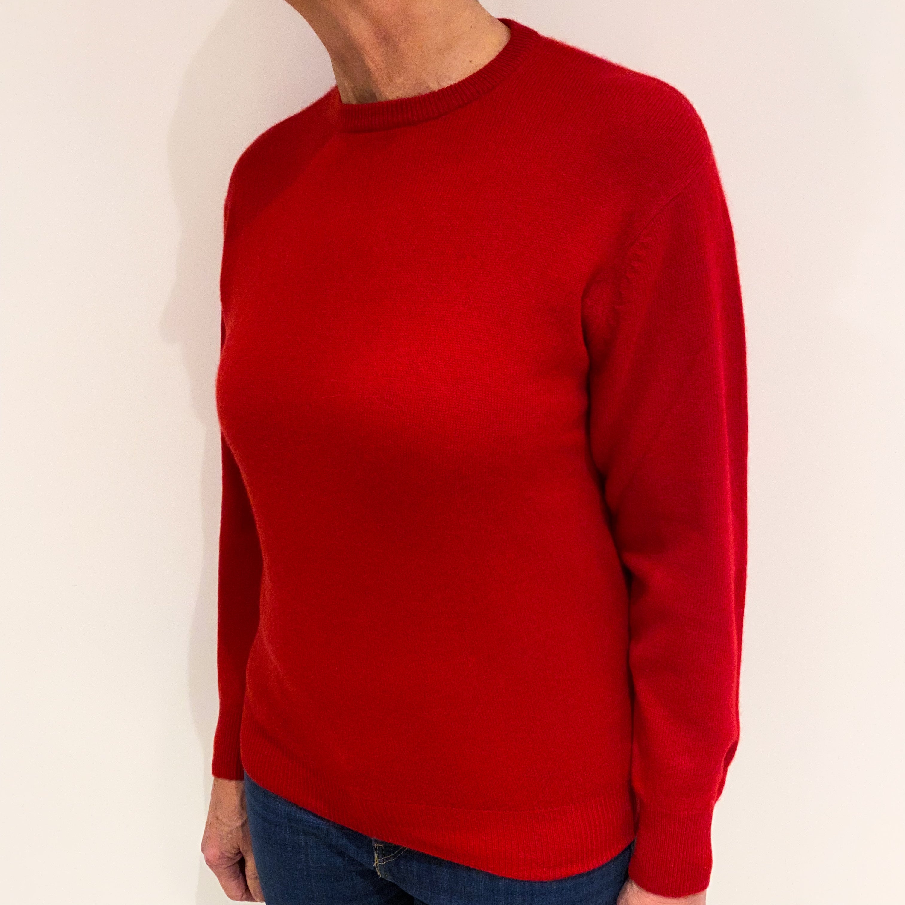 Scarlet Red Cashmere Crew Neck Jumper Medium