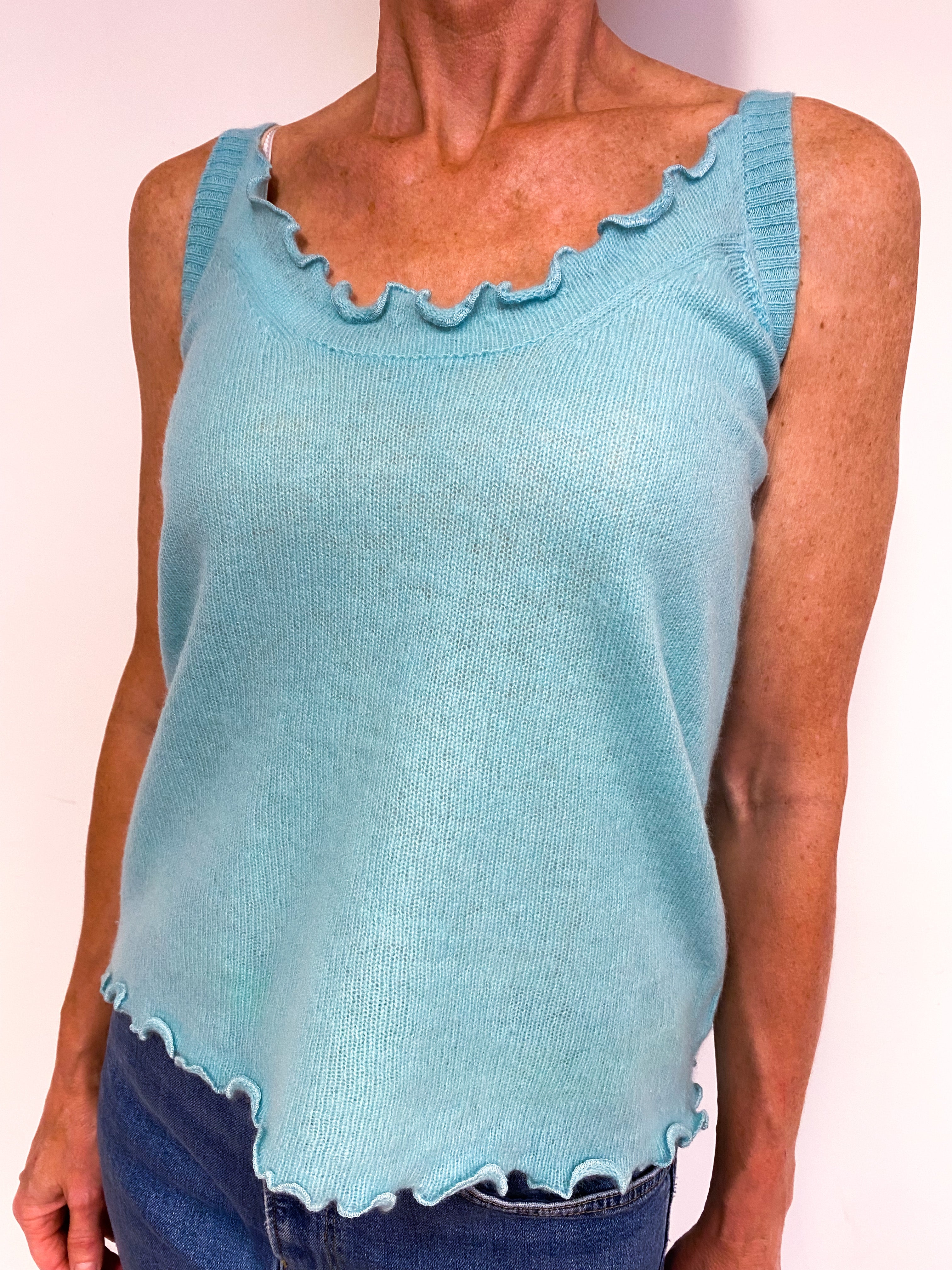 Pale Aqua Green Cashmere Vest and Cardigan Medium