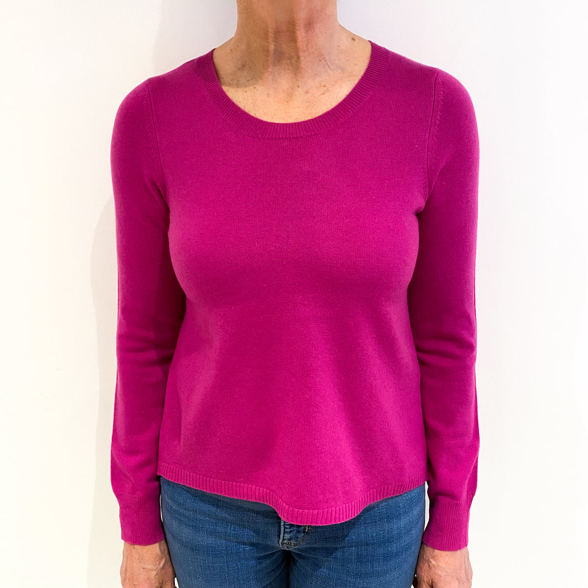 Fuchsia Pink Cashmere Crew Neck Jumper Medium