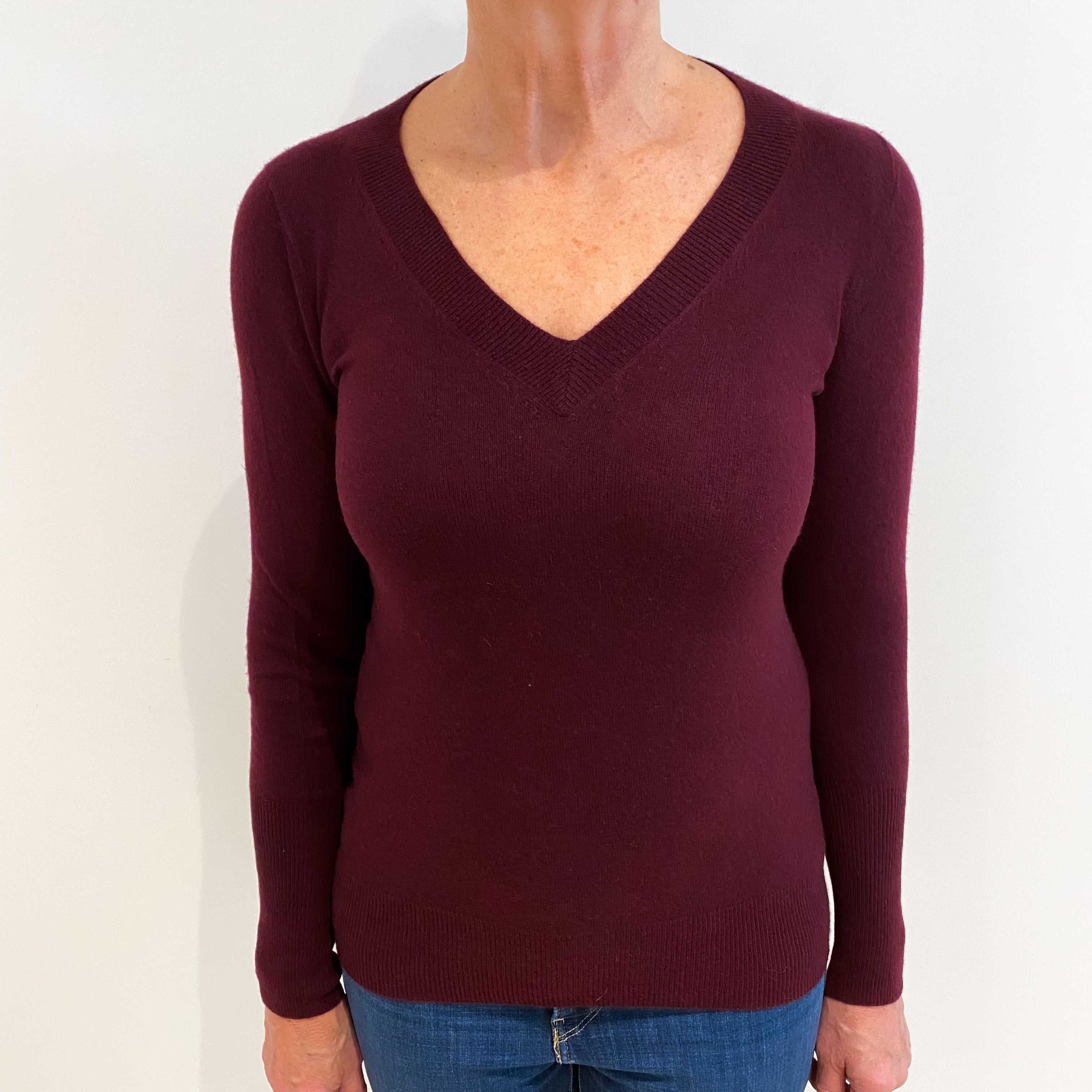 Mulberry Purple Cashmere V Neck Jumper Medium