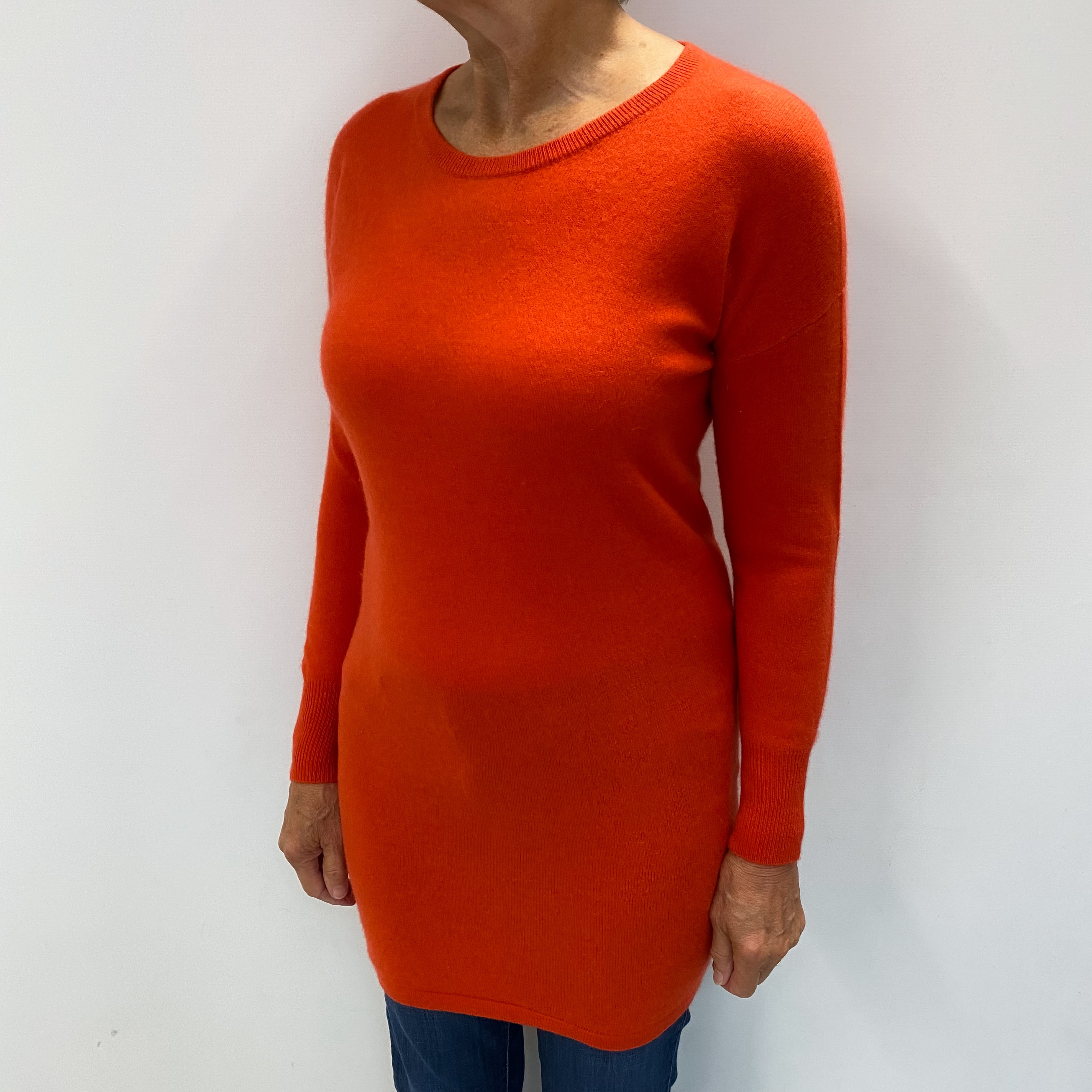 Vermillion Orange Cashmere Crew Neck Longline Jumper Medium