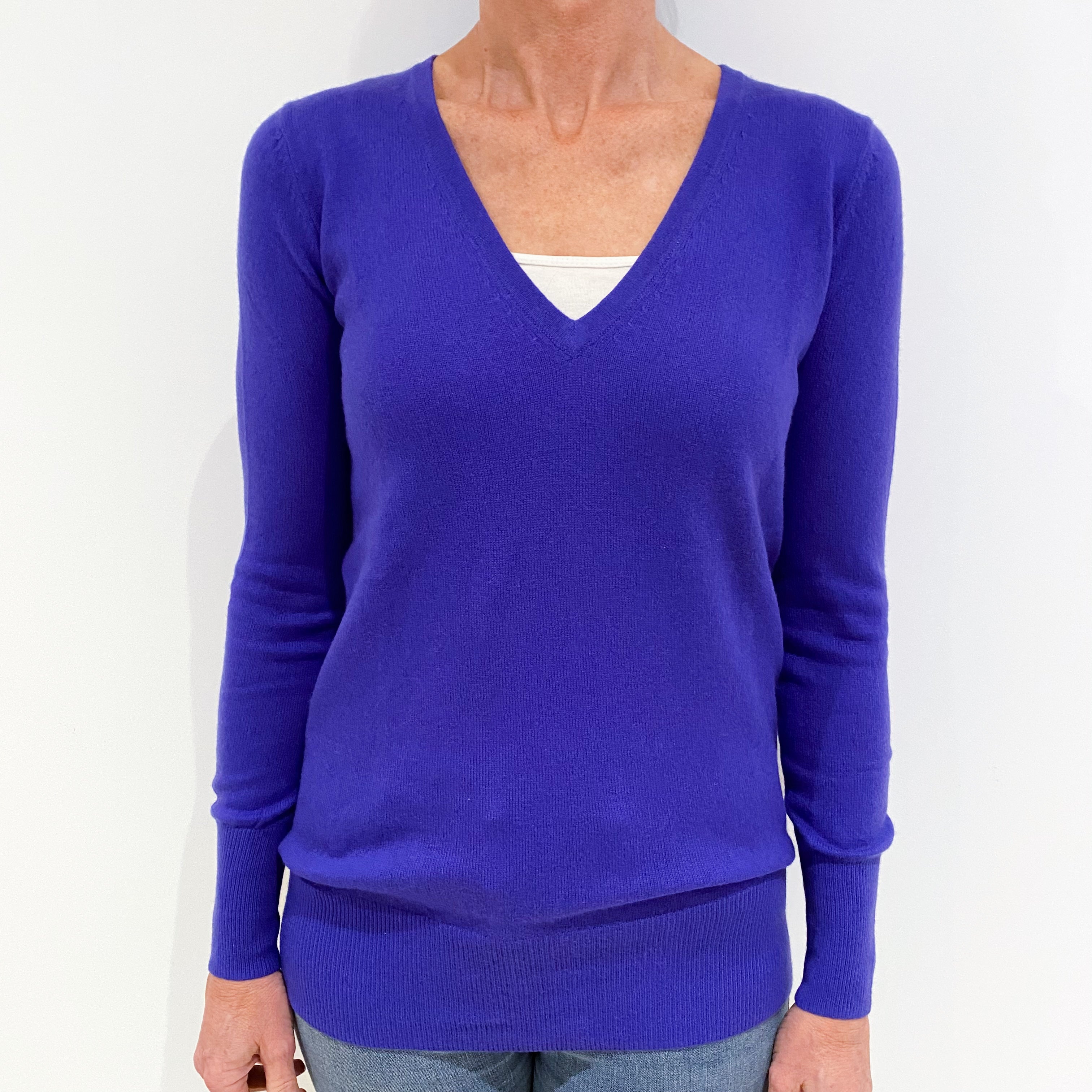Bluebell Purple Cashmere V-Neck Jumper Small