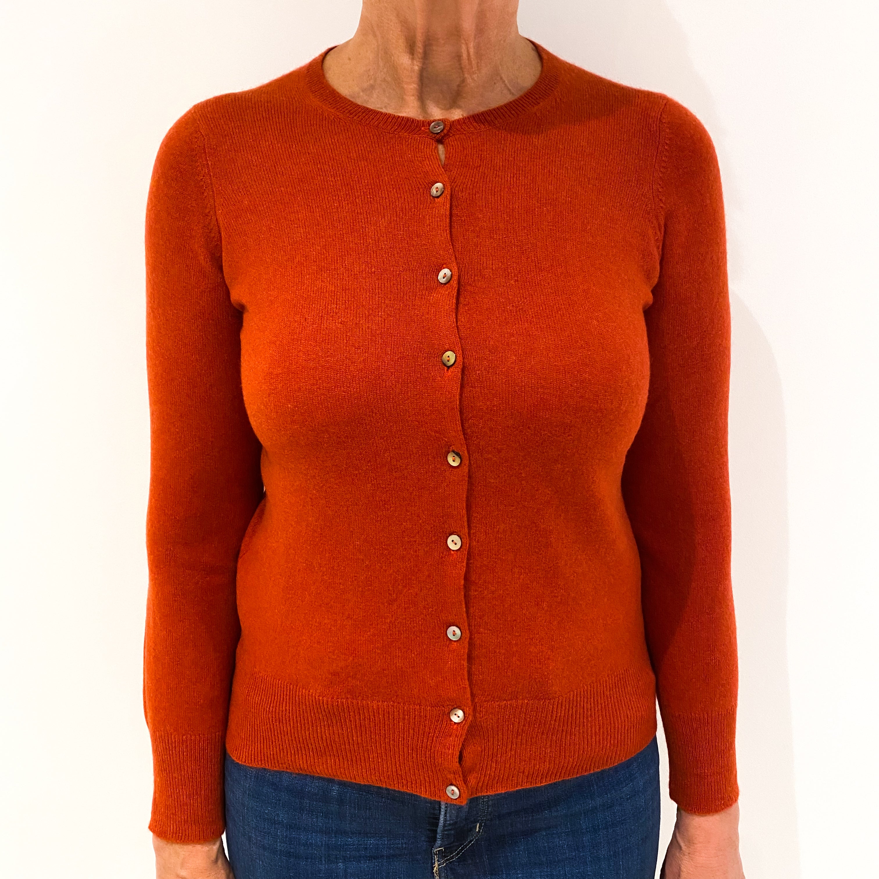 Burnt Orange Cashmere Crew Neck Cardigan Medium
