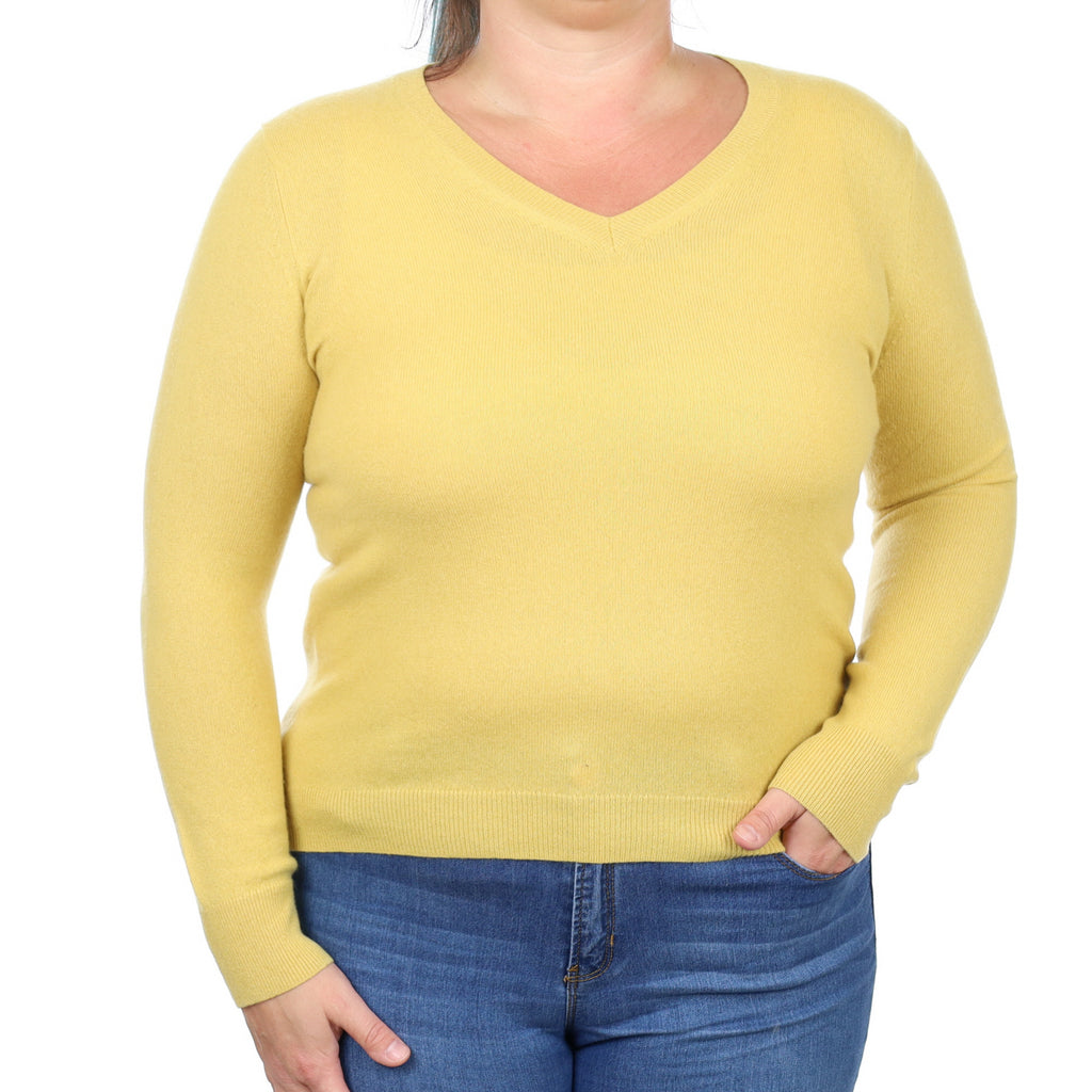 Sunflower Yellow Cashmere V Neck Jumper Large