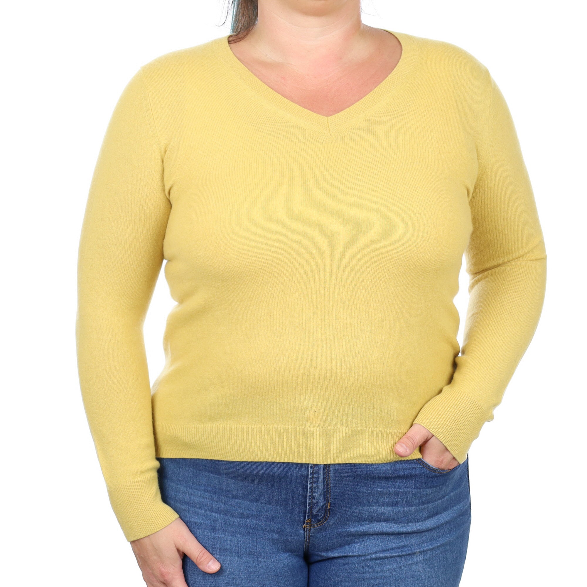 Sunflower Yellow Cashmere V Neck Jumper Large