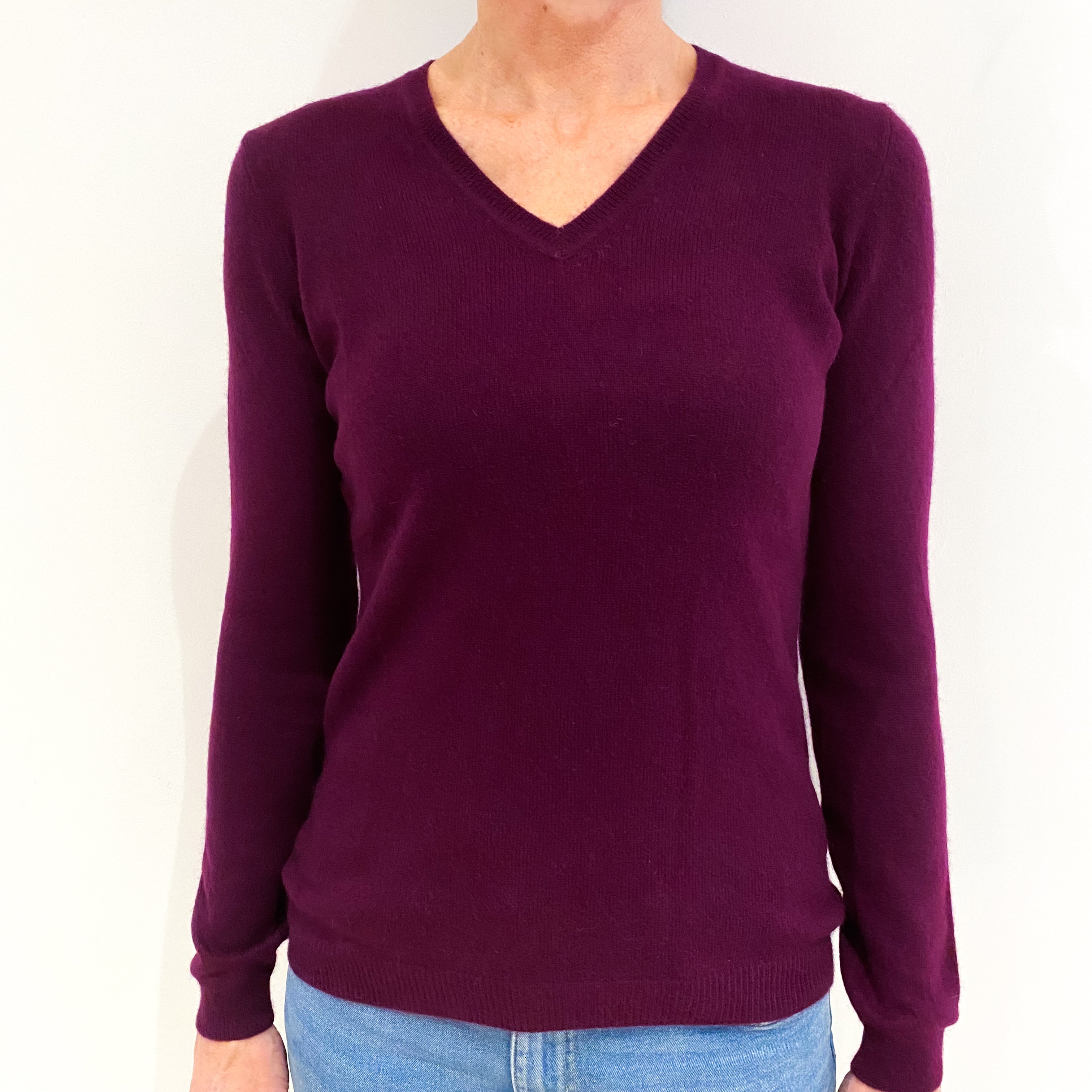 Mulberry Purple Cashmere V Neck Jumper Small