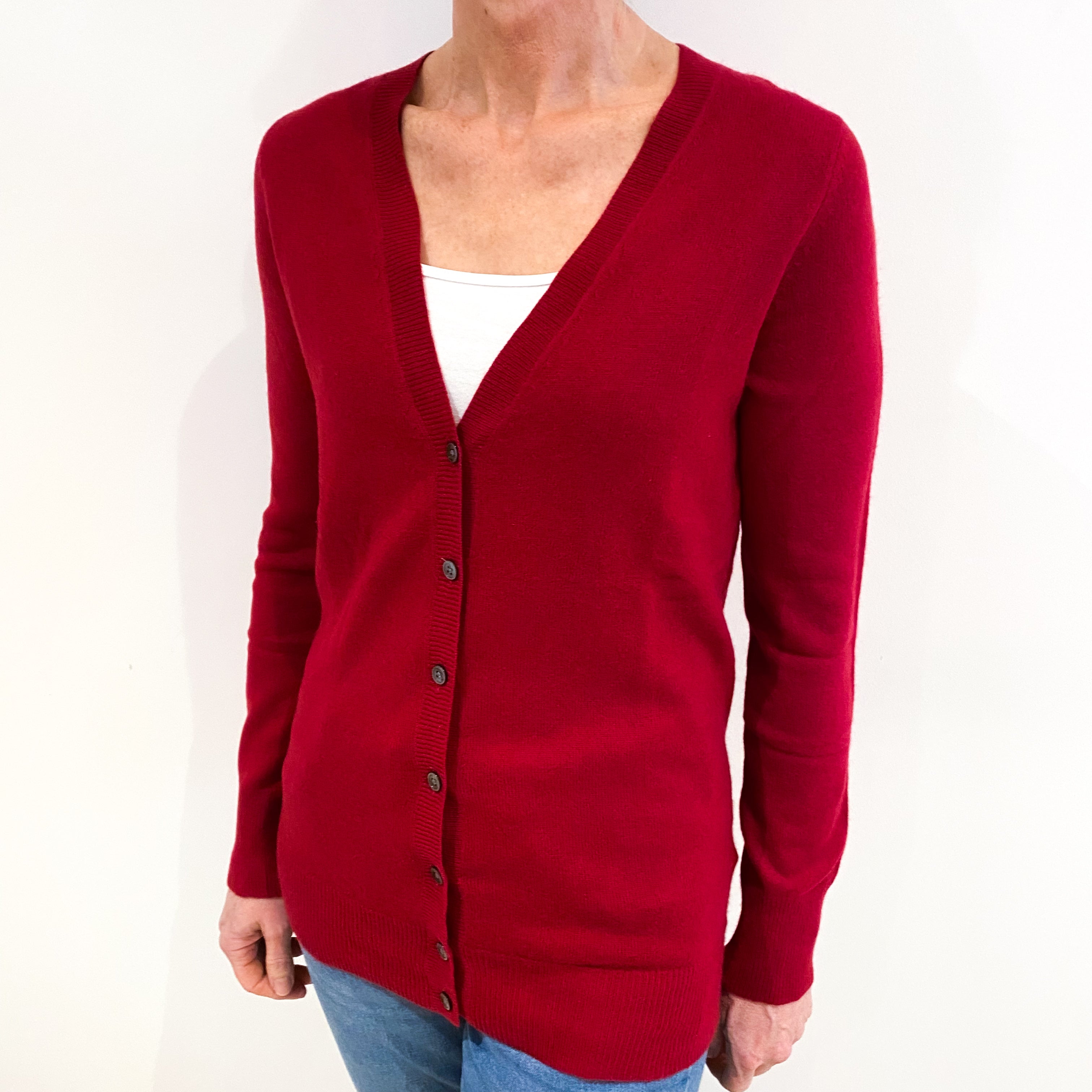 Crimson Red Cashmere V Neck Cardigan Small