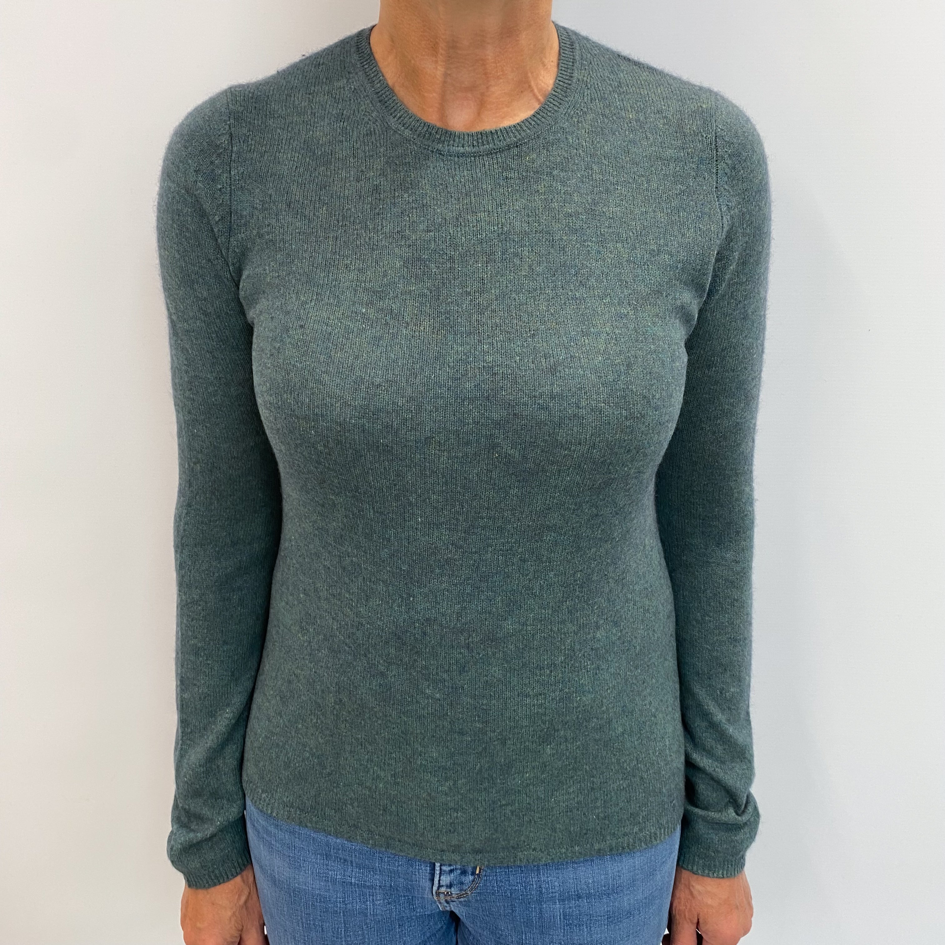 Forest Green Marl Cashmere Crew Neck Jumper Medium