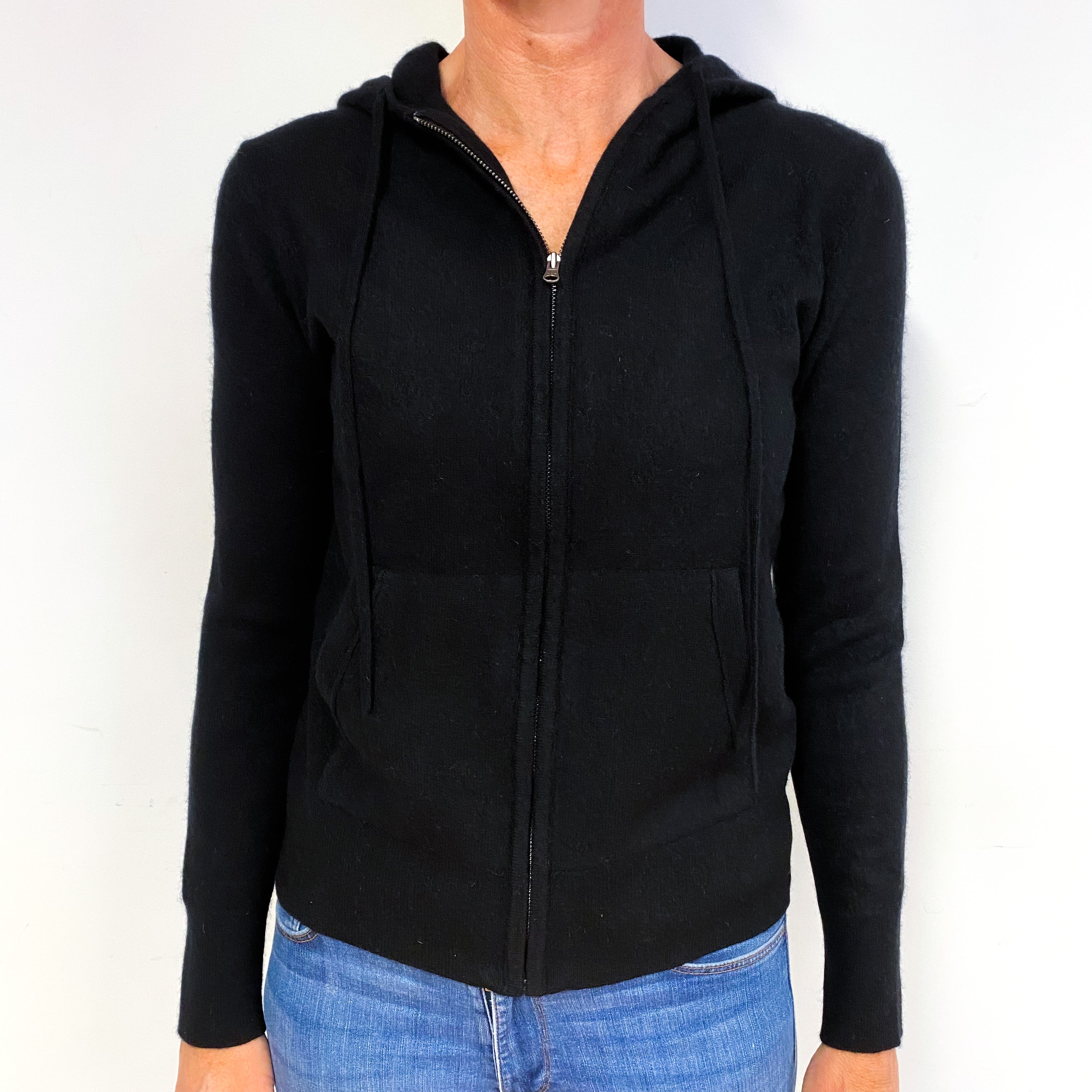 Black Cashmere Zip Up Hooded Jumper Medium