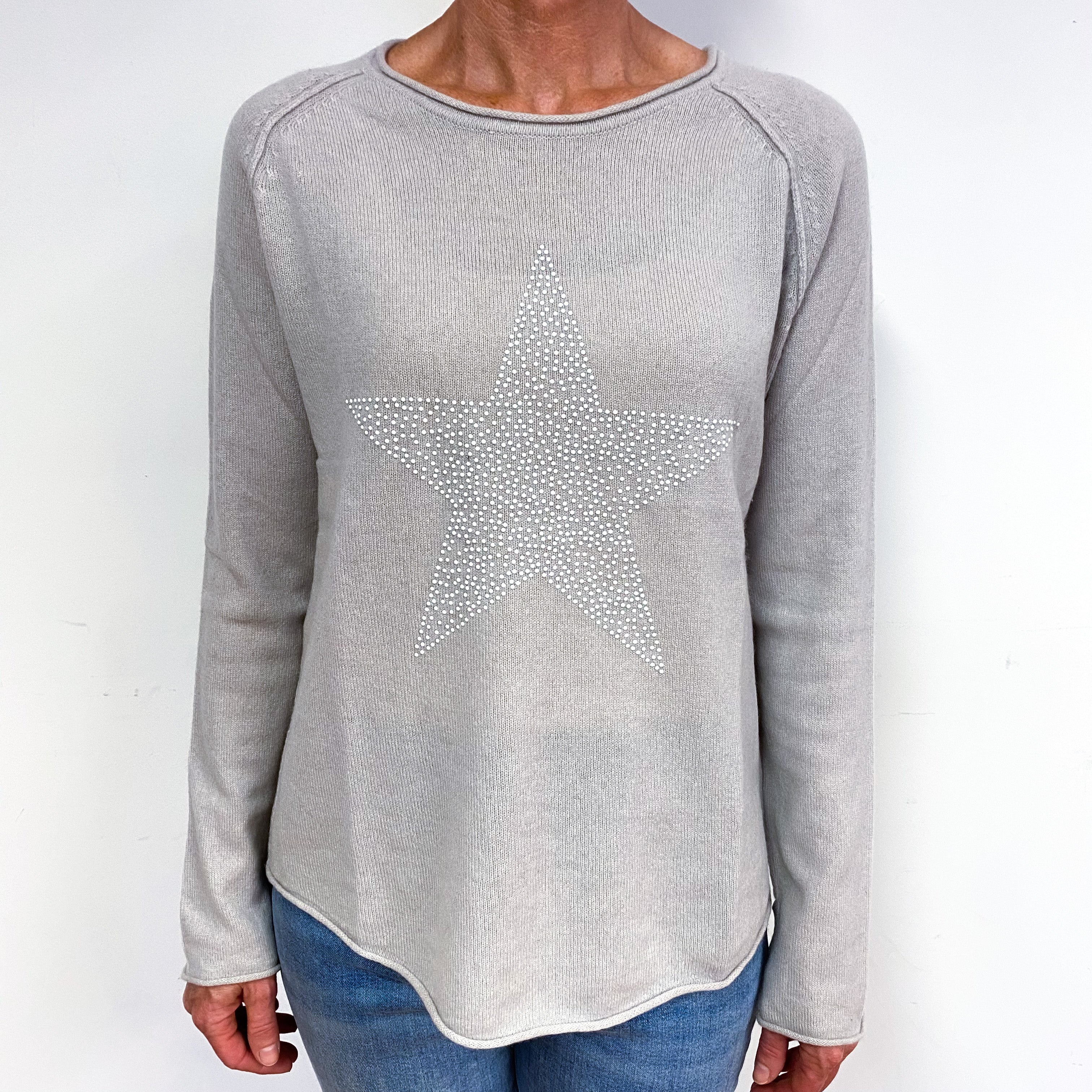 Mist Grey Star Cashmere Crew Neck Jumper Medium