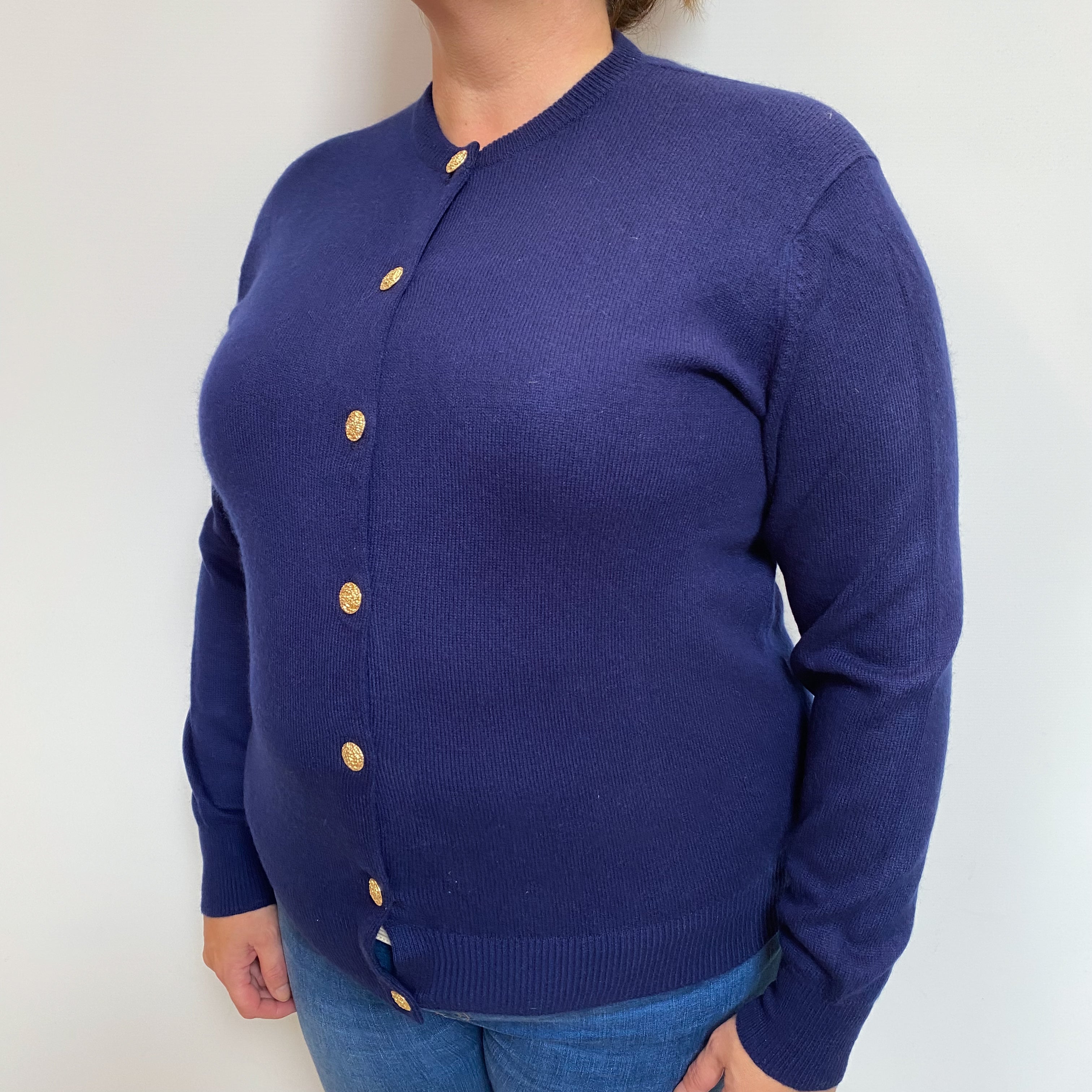 French Navy Cashmere Crew Cardigan Extra Large