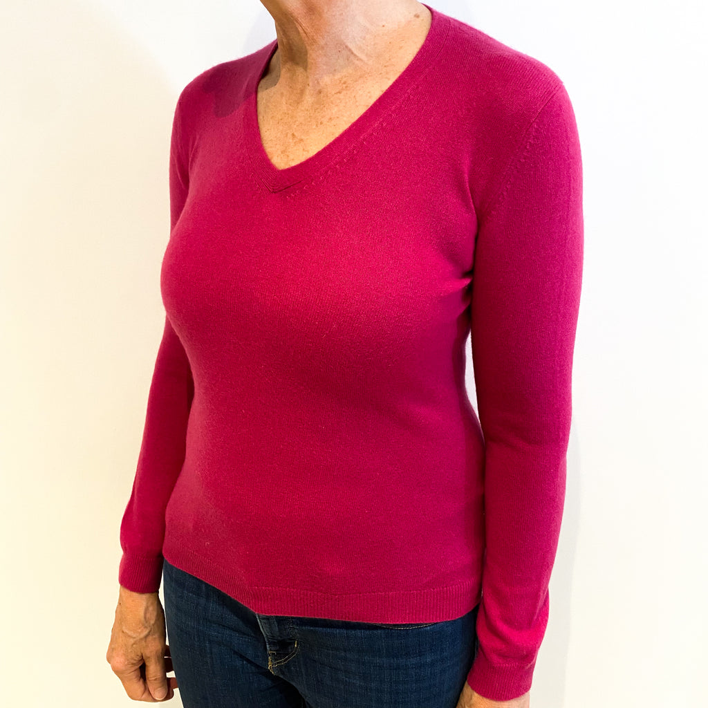 Fuchsia Pink Cashmere V Neck Jumper Medium